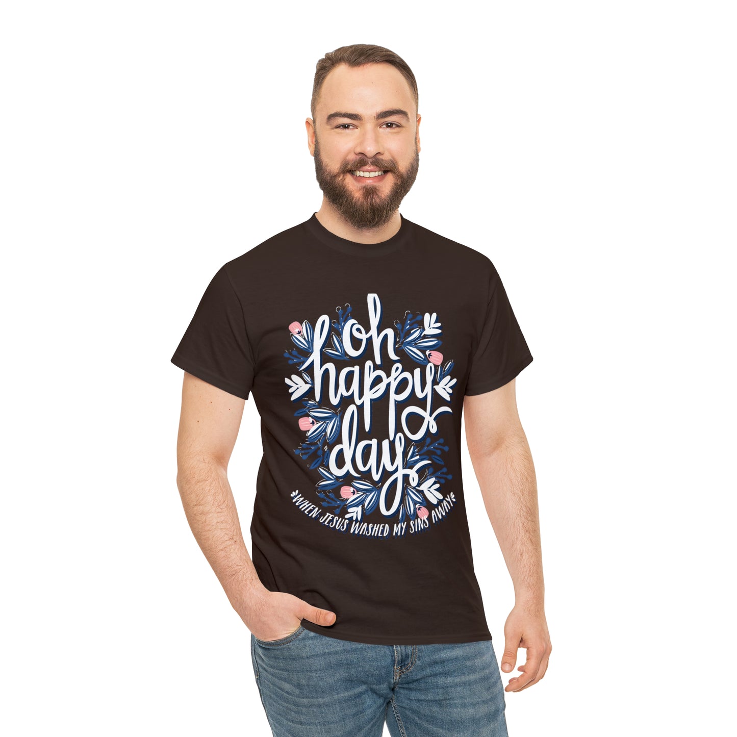 O Happy Day! When Jesus washed my sins away - Unisex Heavy Cotton Short Sleeve Tee