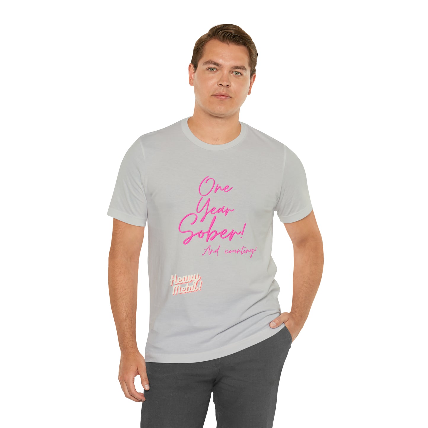 One Year Sober “Heavy Metal” Summer Font  (1 Year Sober) Unisex Jersey Short Sleeve Tee