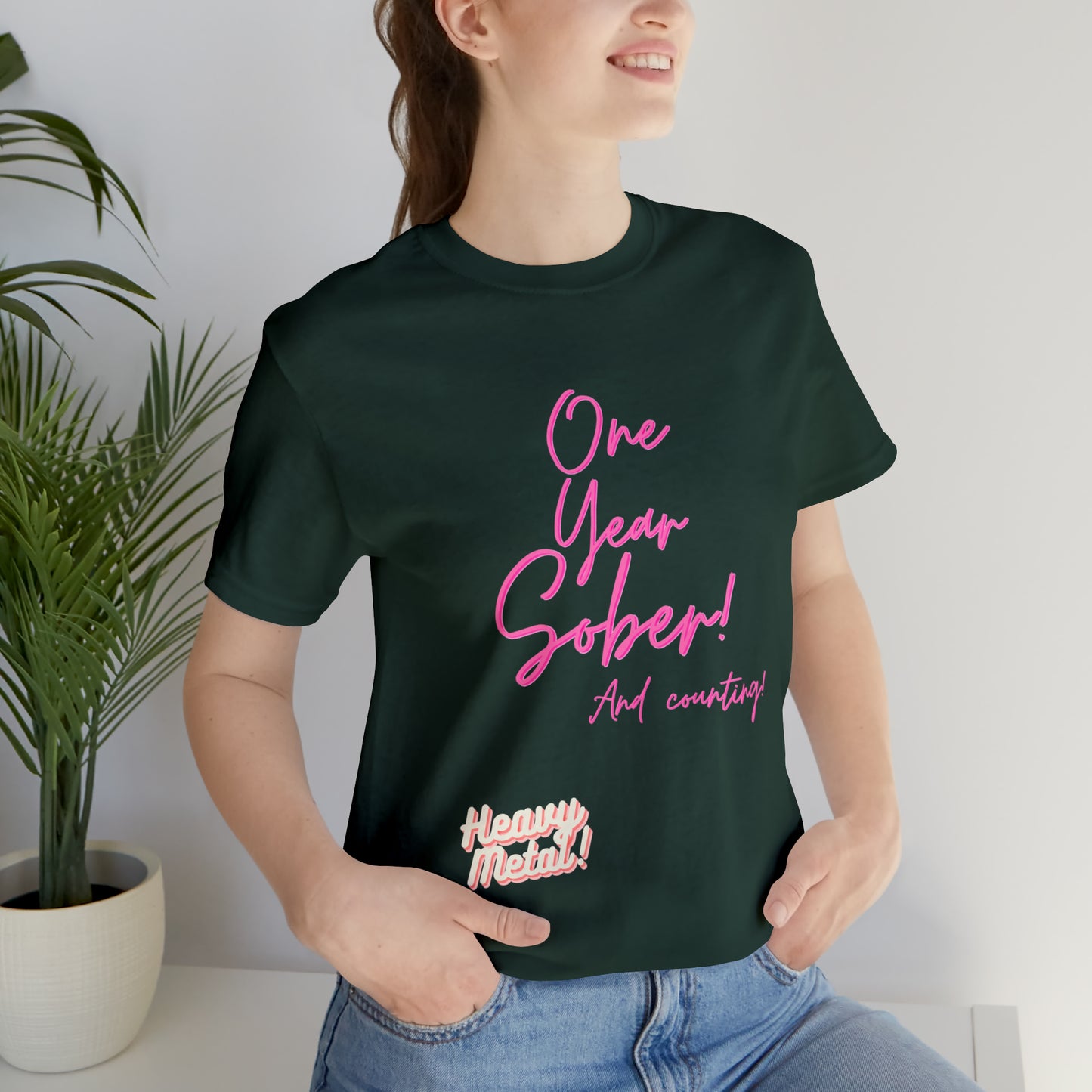 One Year Sober “Heavy Metal” Summer Font  (1 Year Sober) Unisex Jersey Short Sleeve Tee