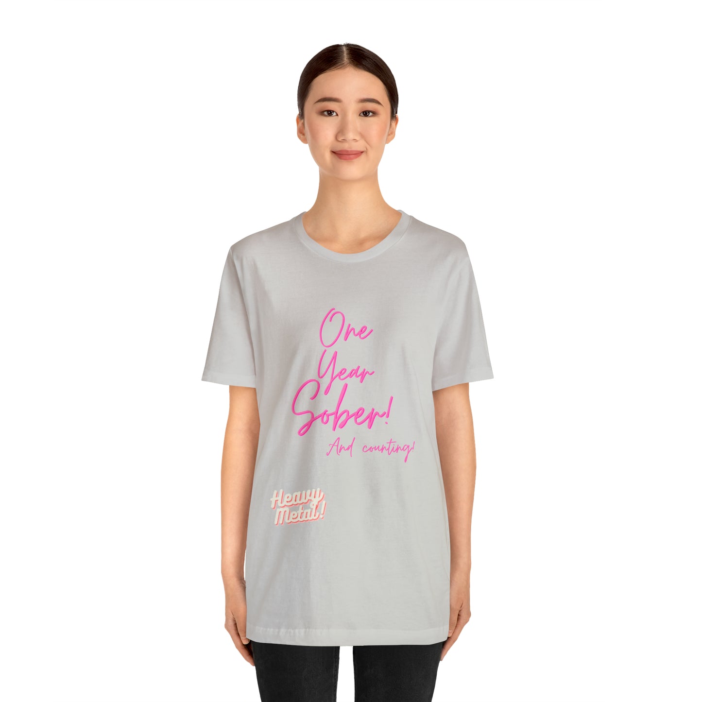 One Year Sober “Heavy Metal” Summer Font  (1 Year Sober) Unisex Jersey Short Sleeve Tee