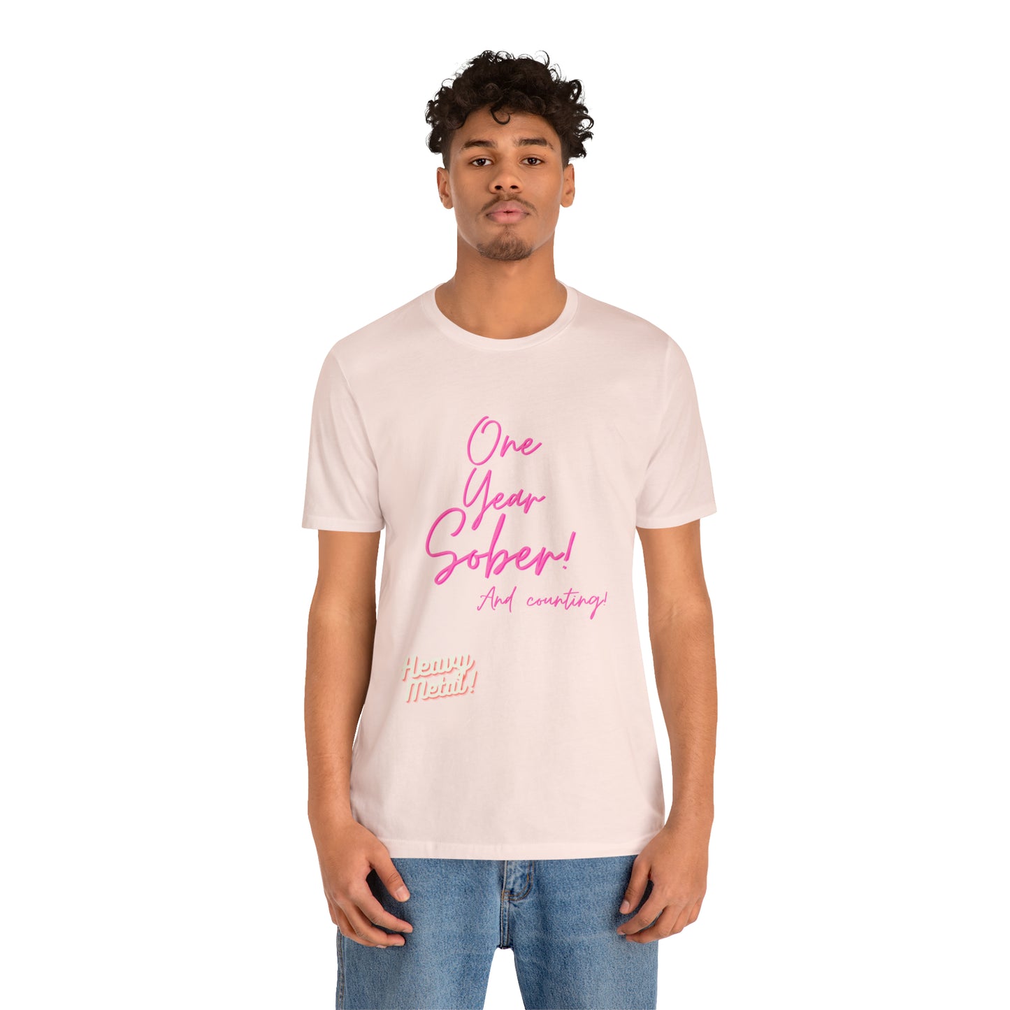 One Year Sober “Heavy Metal” Summer Font  (1 Year Sober) Unisex Jersey Short Sleeve Tee