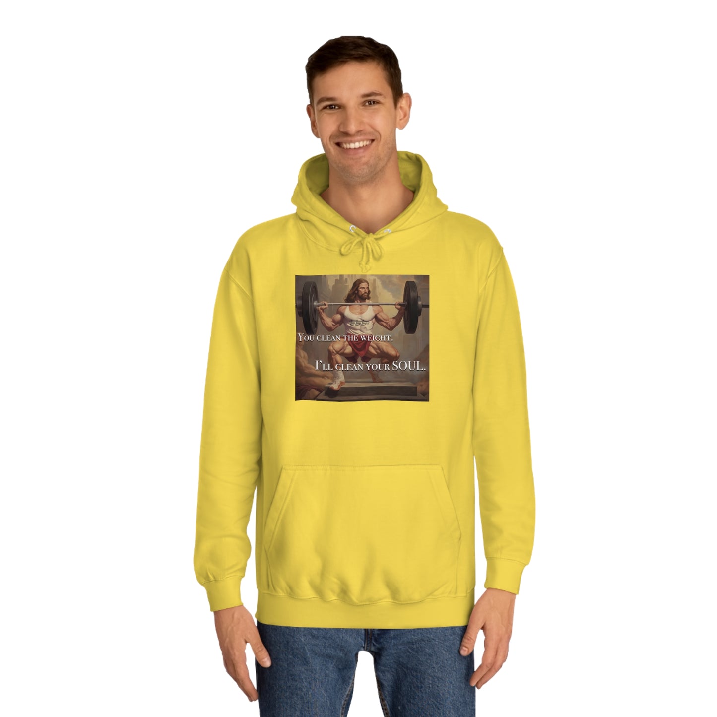 Body Builder Jesus Power Cleans Your Soul Unisex College Hoodie