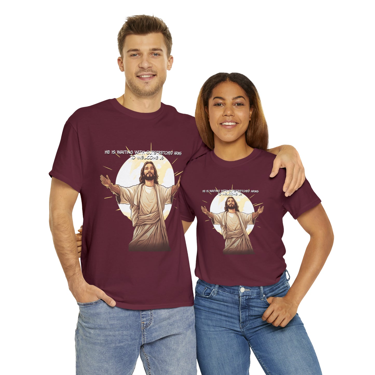 He is Waiting with Outstretched Arms to Welcome Us -  Unisex Heavy Cotton Tee (MB)