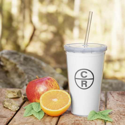 CR Celebrate Recovery Small Logo Updated, Black - Plastic Tumbler with Straw