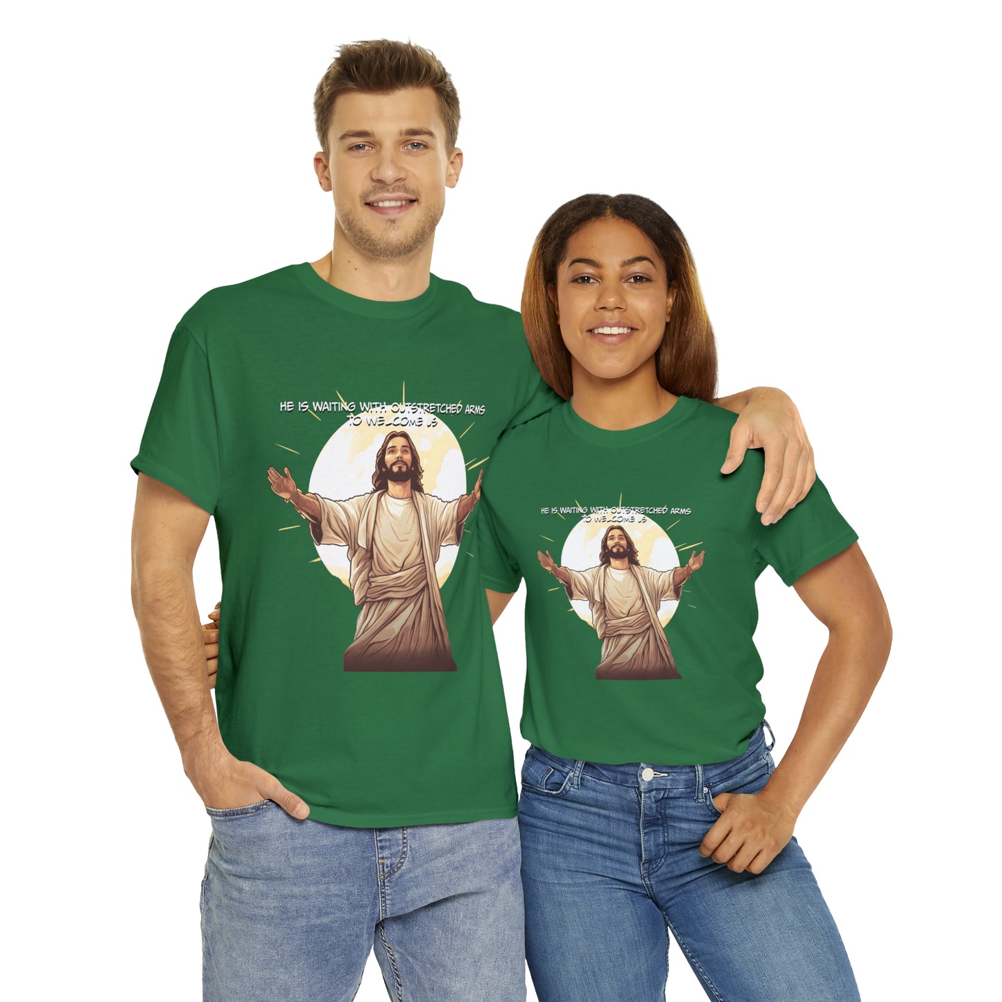 He is Waiting with Outstretched Arms to Welcome Us -  Unisex Heavy Cotton Tee (MB)