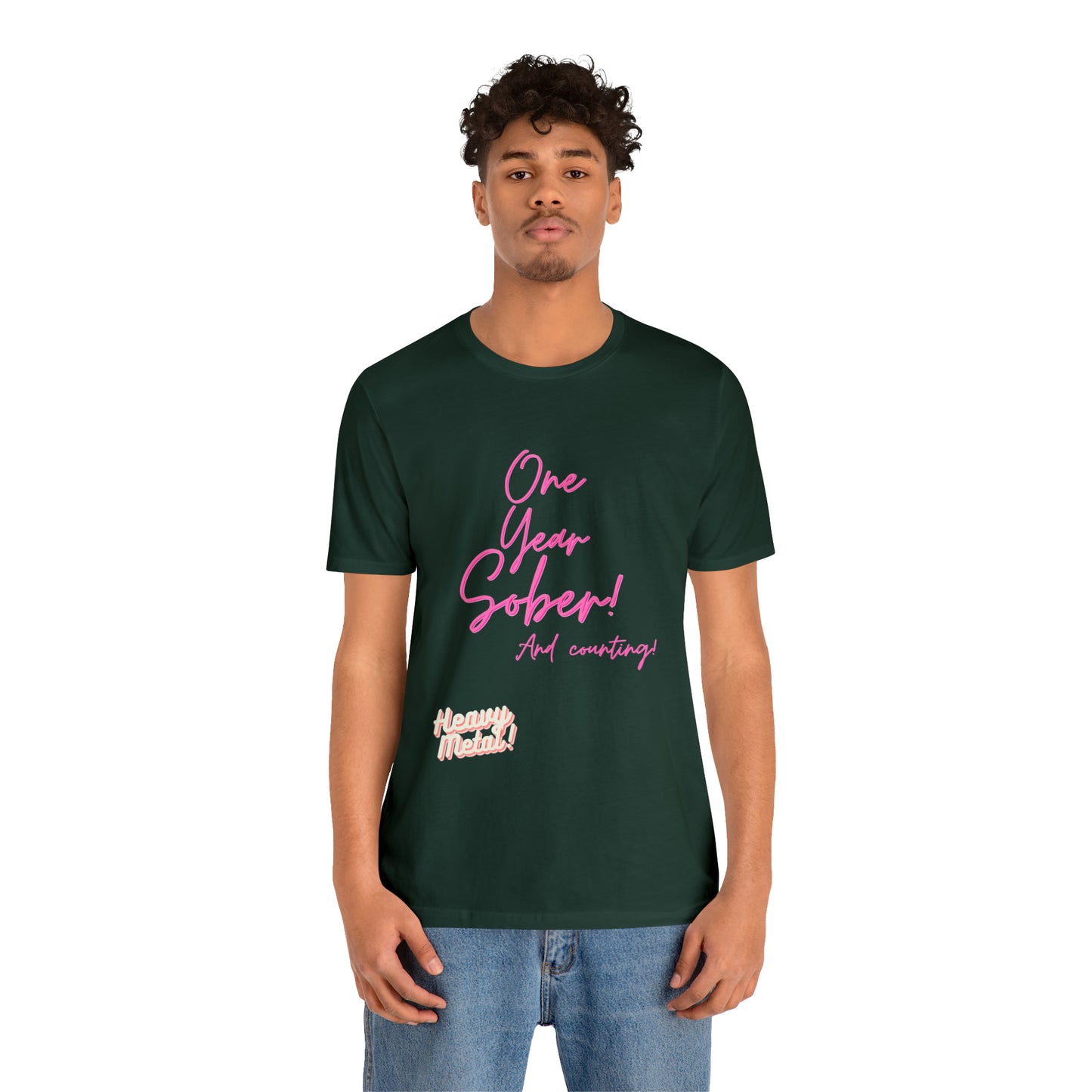 One Year Sober “Heavy Metal” Summer Font  (1 Year Sober) Unisex Jersey Short Sleeve Tee
