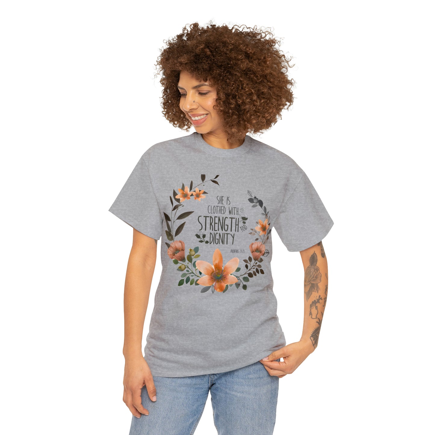 She is clothed with Strength and Dignity - Unisex Heavy Cotton Short Sleeve Tee