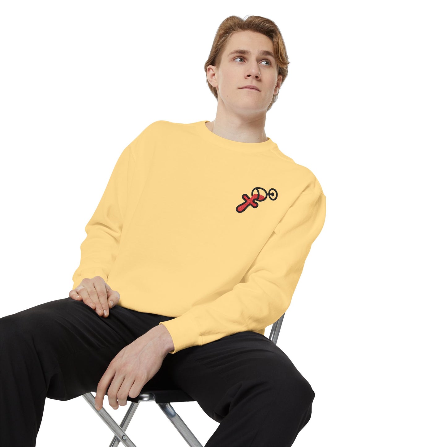 “Sip of Sacrifice” Embroidered Crewneck — Disciple Dad (Water-Into-Wine Drop Collection)