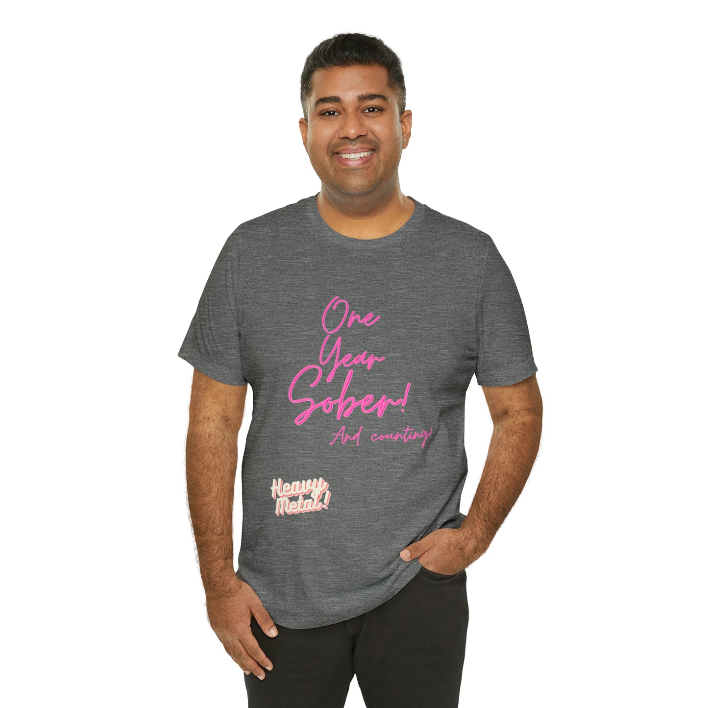 One Year Sober “Heavy Metal” Summer Font  (1 Year Sober) Unisex Jersey Short Sleeve Tee