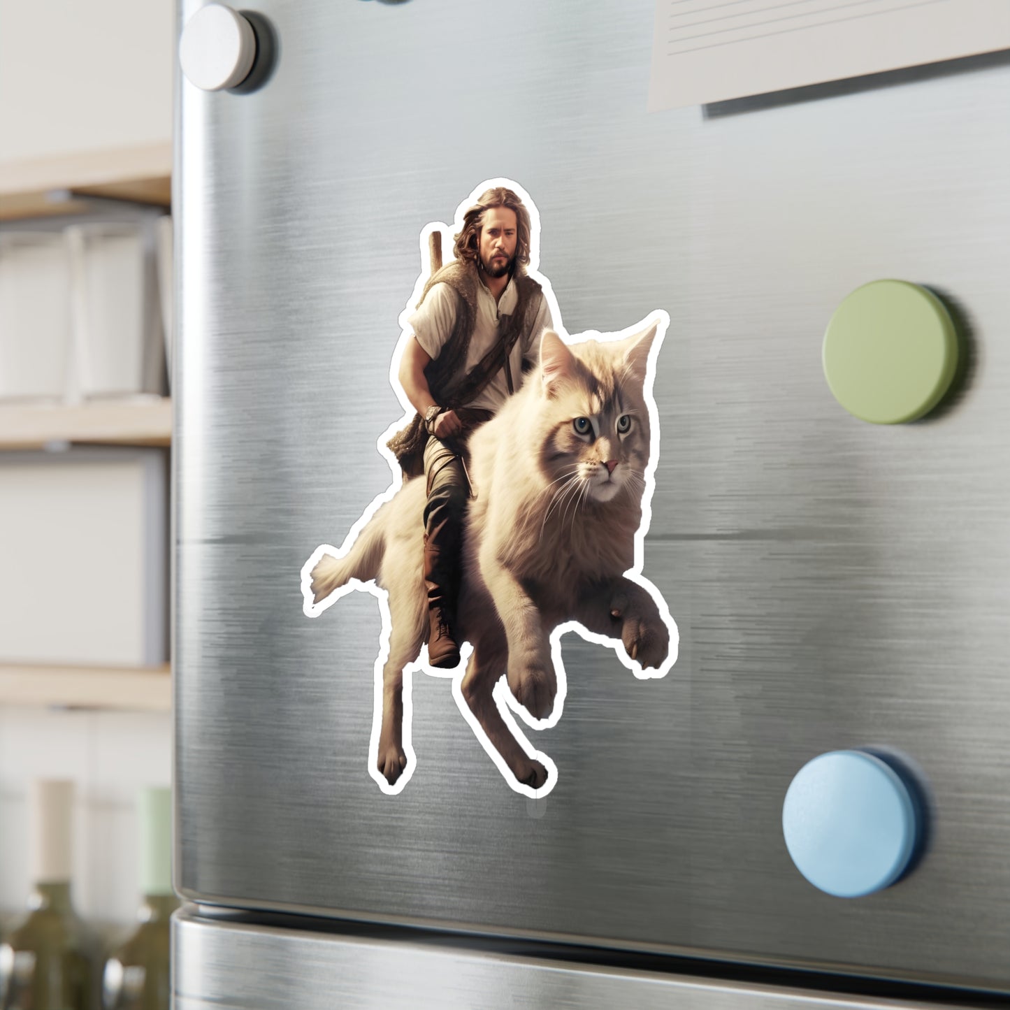 Jesus on a Giant Cat Kiss-Cut Vinyl Decals