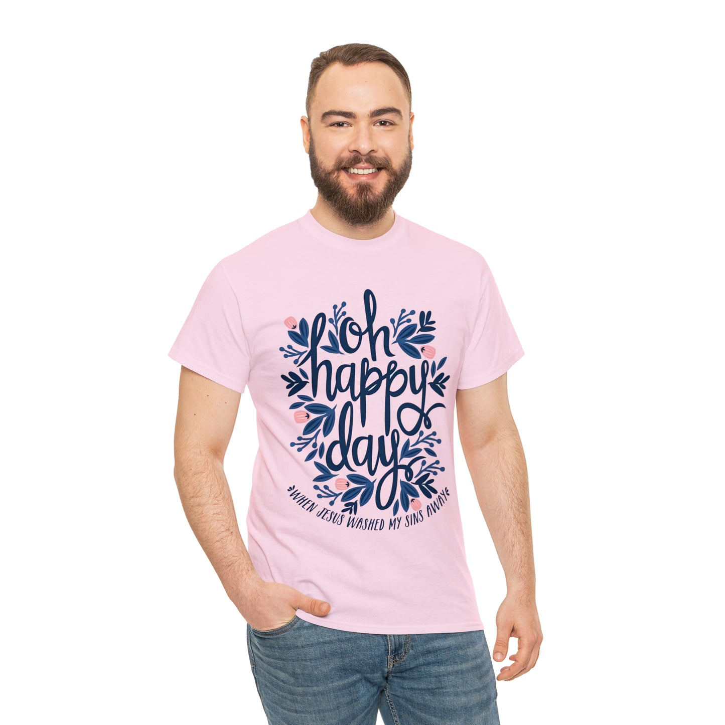 O Happy Day! When Jesus washed my sins away - Unisex Heavy Cotton Short Sleeve Tee