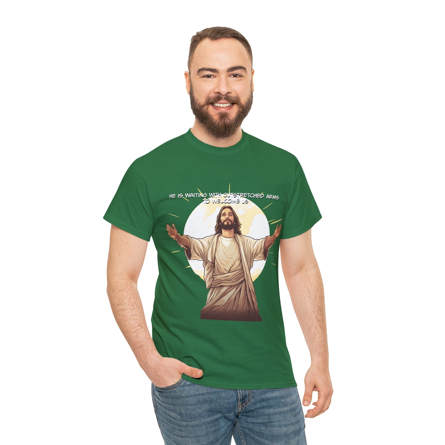 He is Waiting with Outstretched Arms to Welcome Us -  Unisex Heavy Cotton Tee (MB)