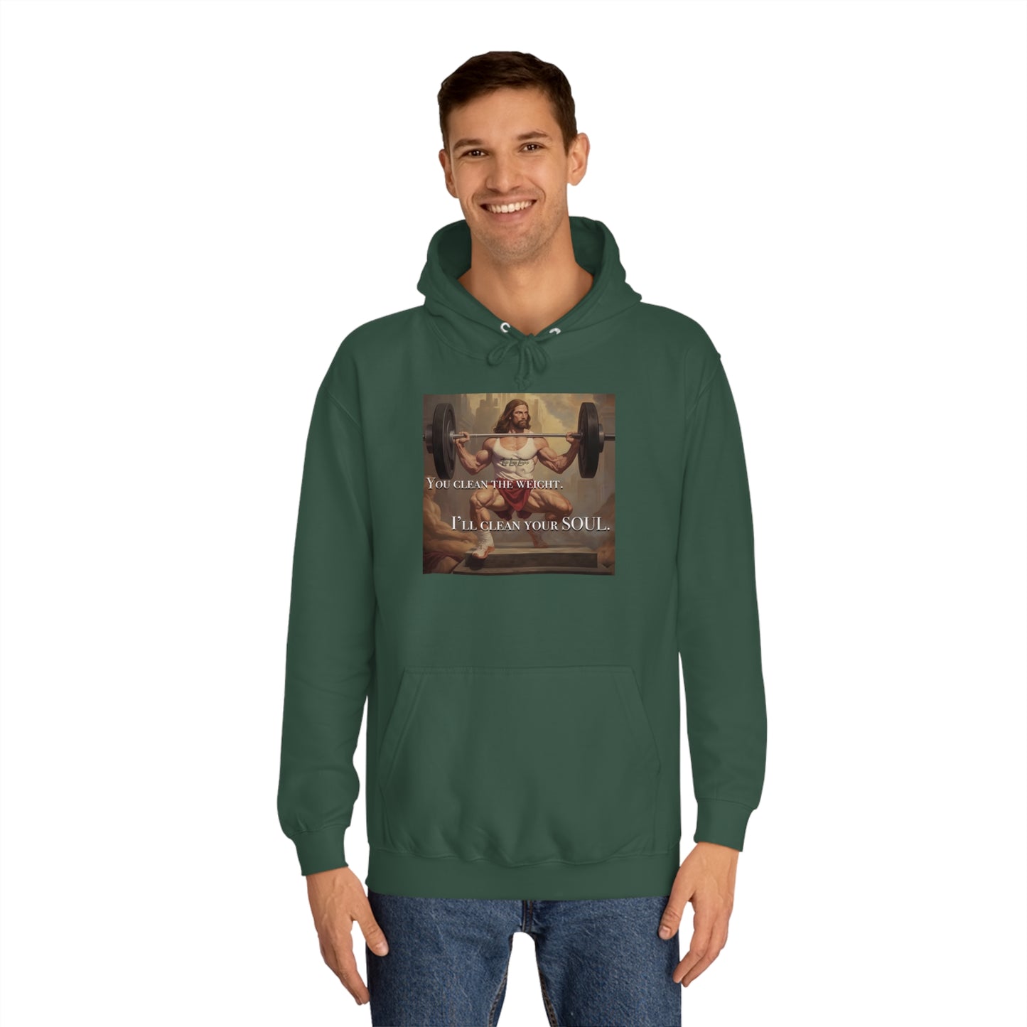 Body Builder Jesus Power Cleans Your Soul Unisex College Hoodie