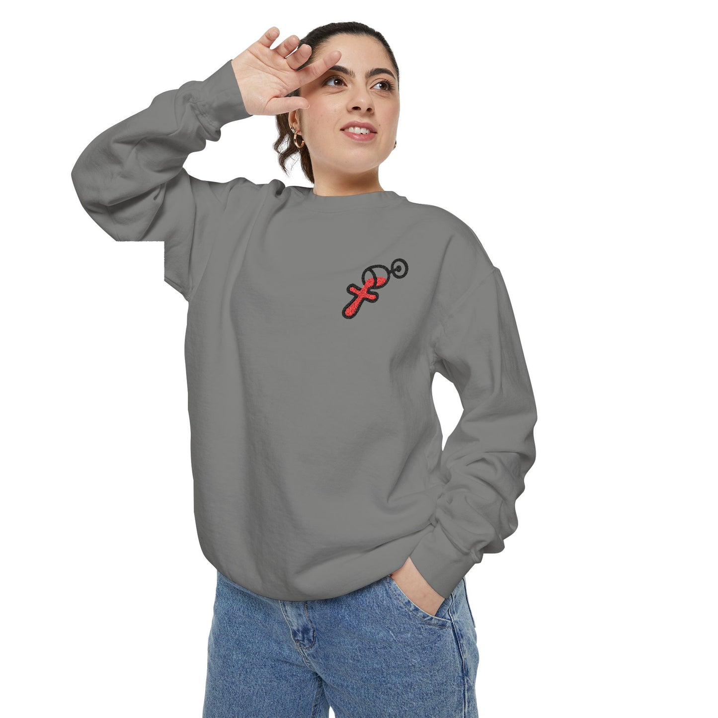 “Sip of Sacrifice” Embroidered Crewneck — Disciple Dad (Water-Into-Wine Drop Collection)