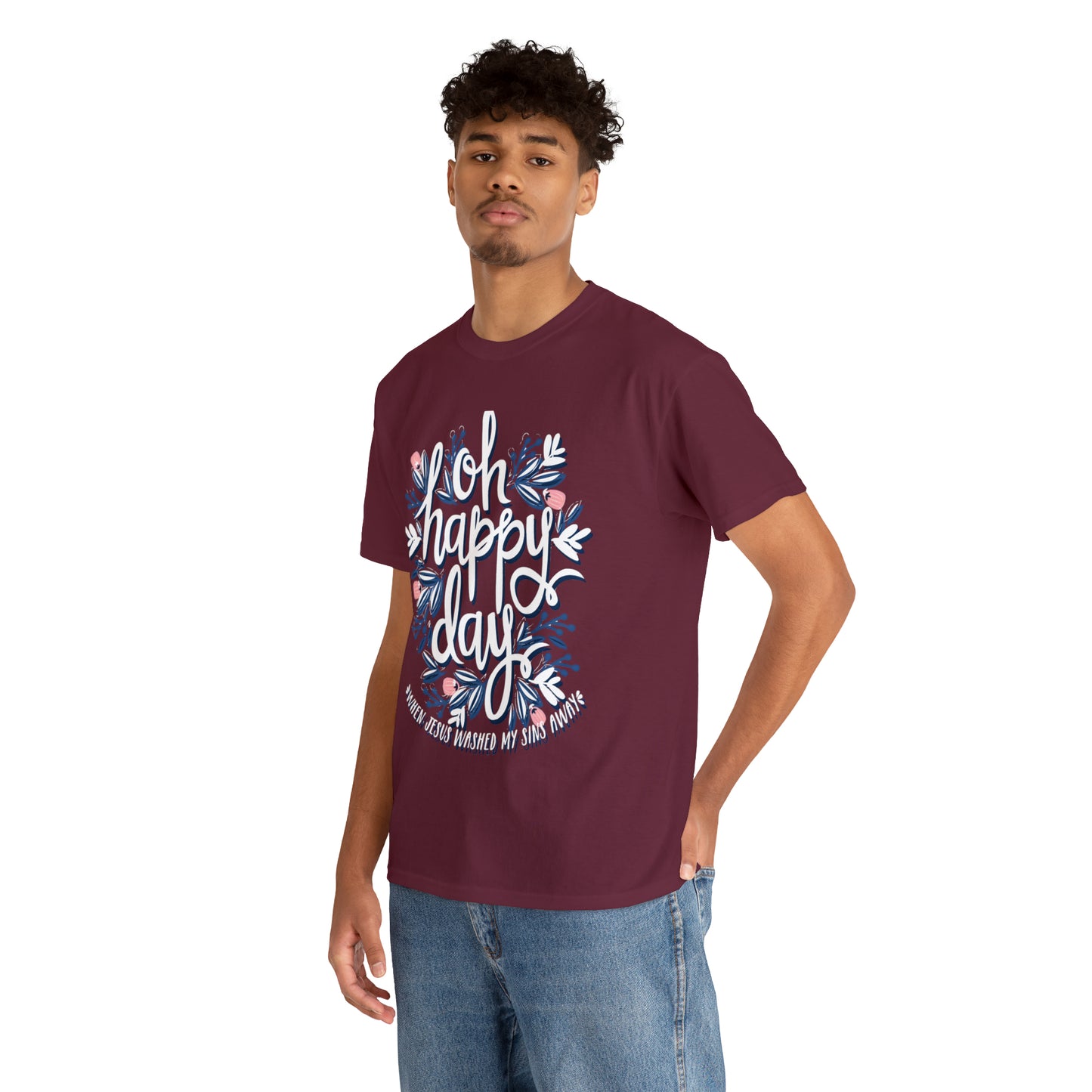O Happy Day! When Jesus washed my sins away - Unisex Heavy Cotton Short Sleeve Tee
