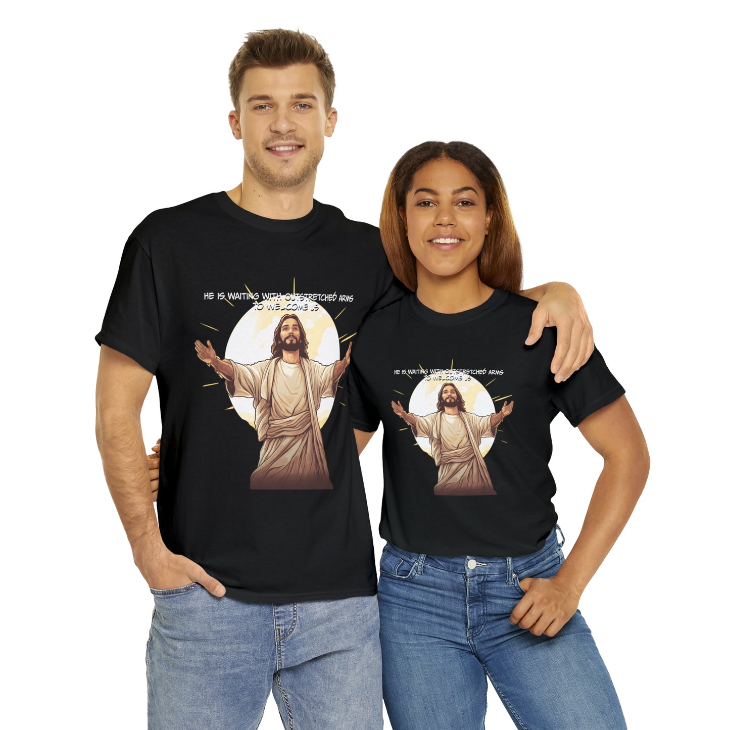 He is Waiting with Outstretched Arms to Welcome Us -  Unisex Heavy Cotton Tee (MB)