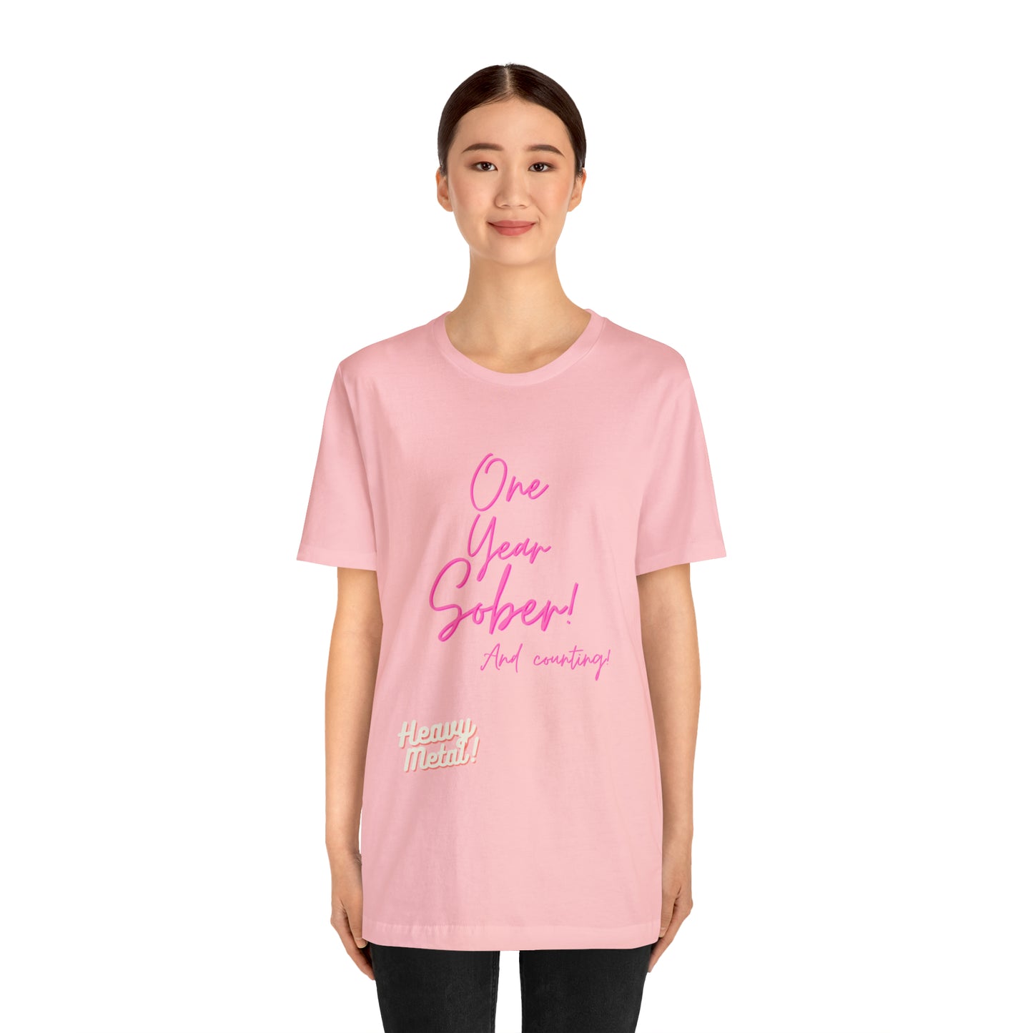 One Year Sober “Heavy Metal” Summer Font  (1 Year Sober) Unisex Jersey Short Sleeve Tee