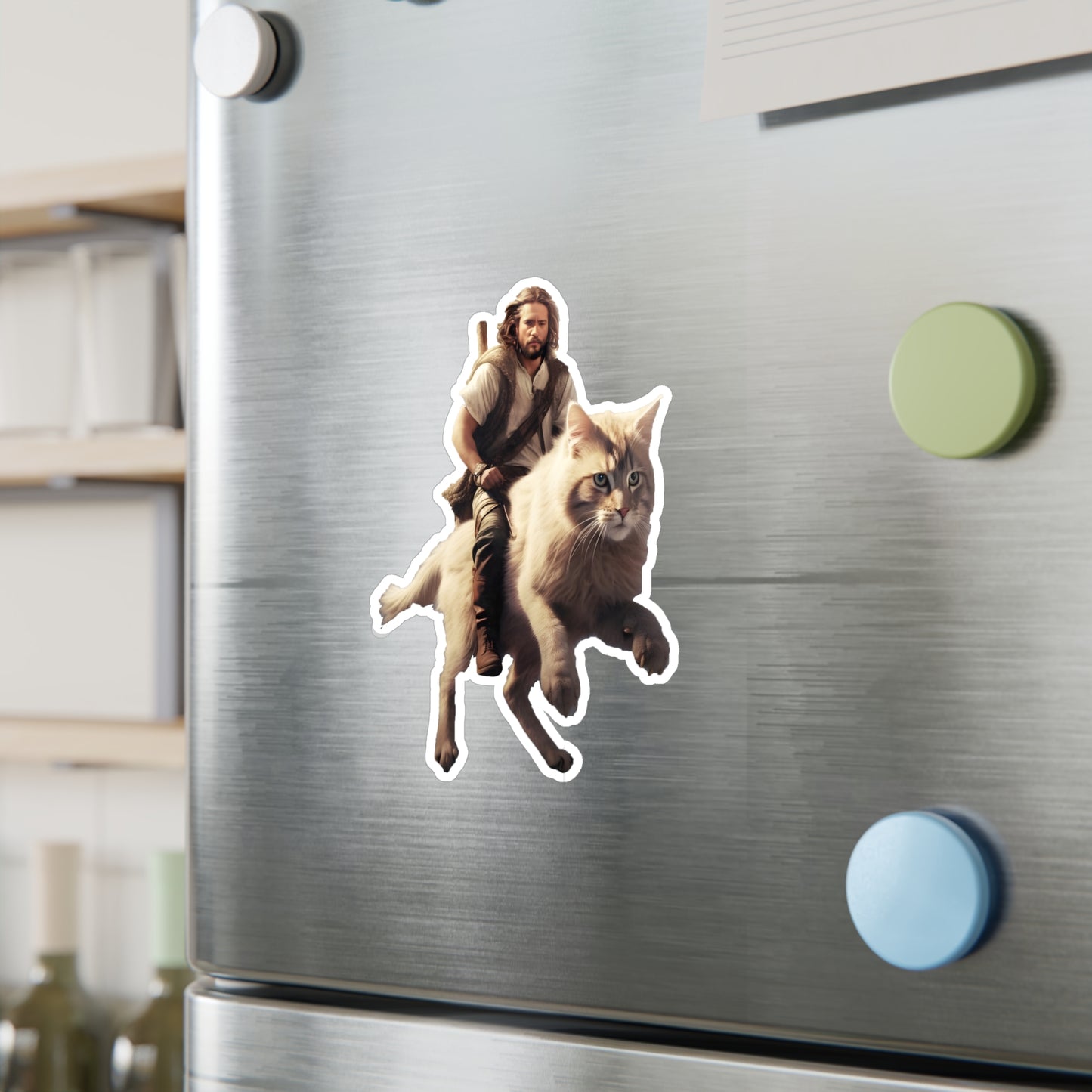 Jesus on a Giant Cat Kiss-Cut Vinyl Decals