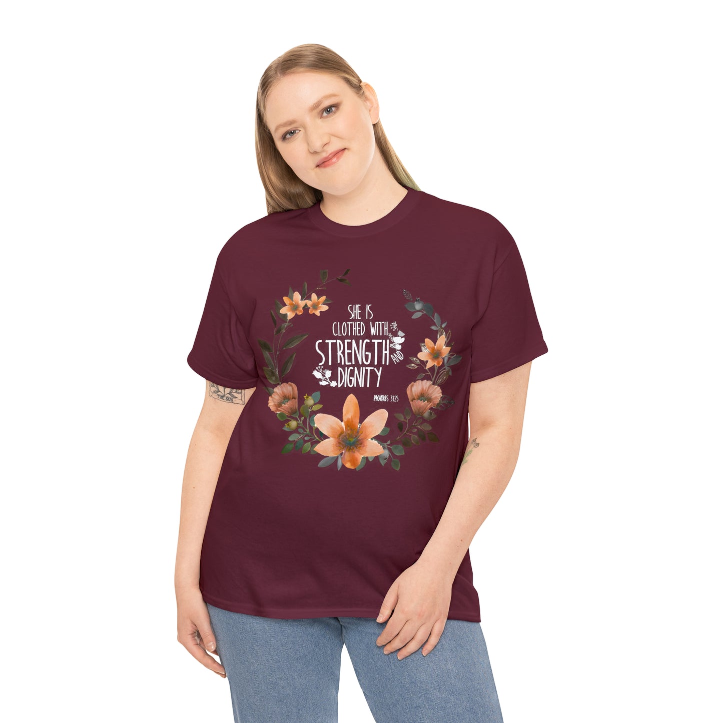 She is clothed with Strength and Dignity - Unisex Heavy Cotton Short Sleeve Tee