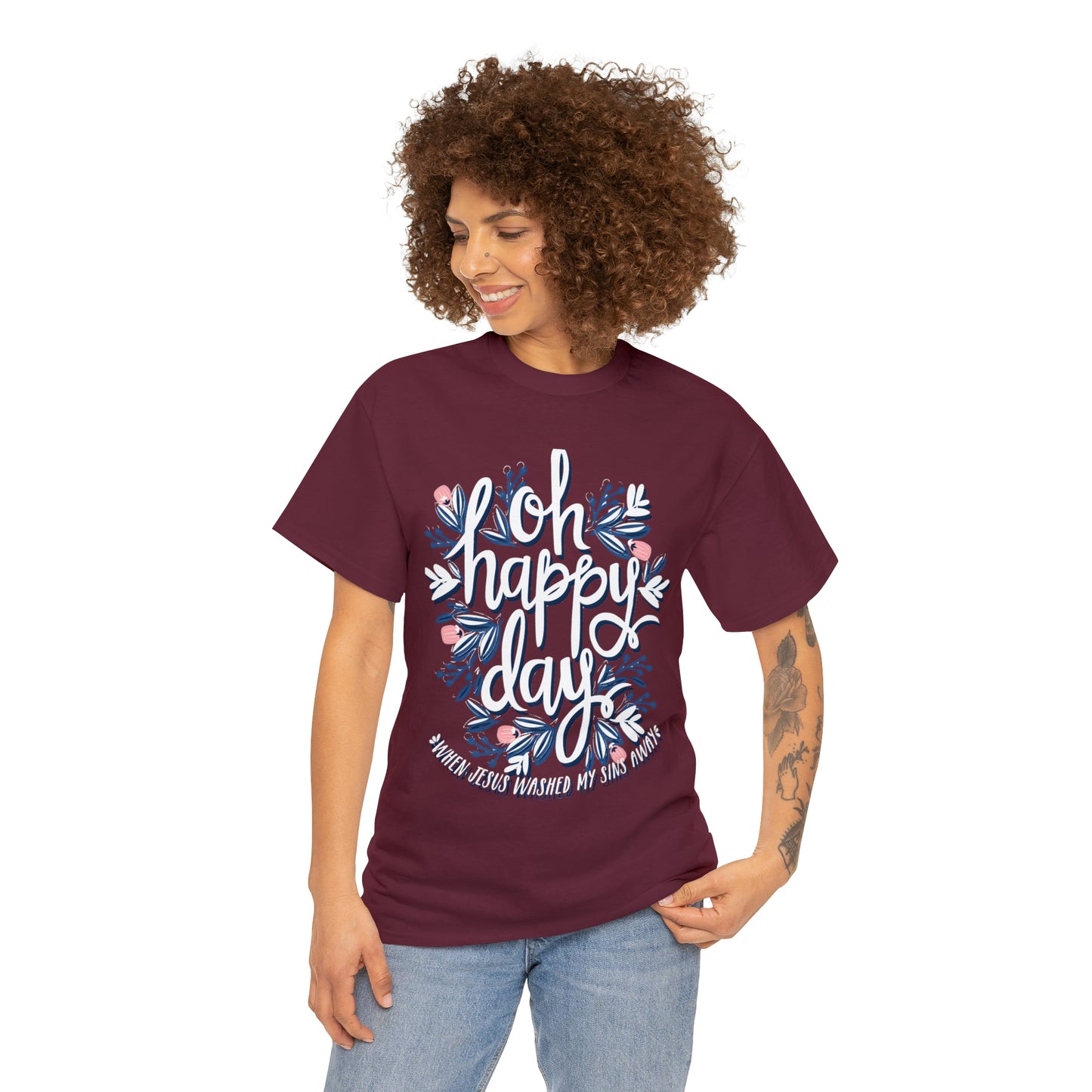 O Happy Day! When Jesus washed my sins away - Unisex Heavy Cotton Short Sleeve Tee