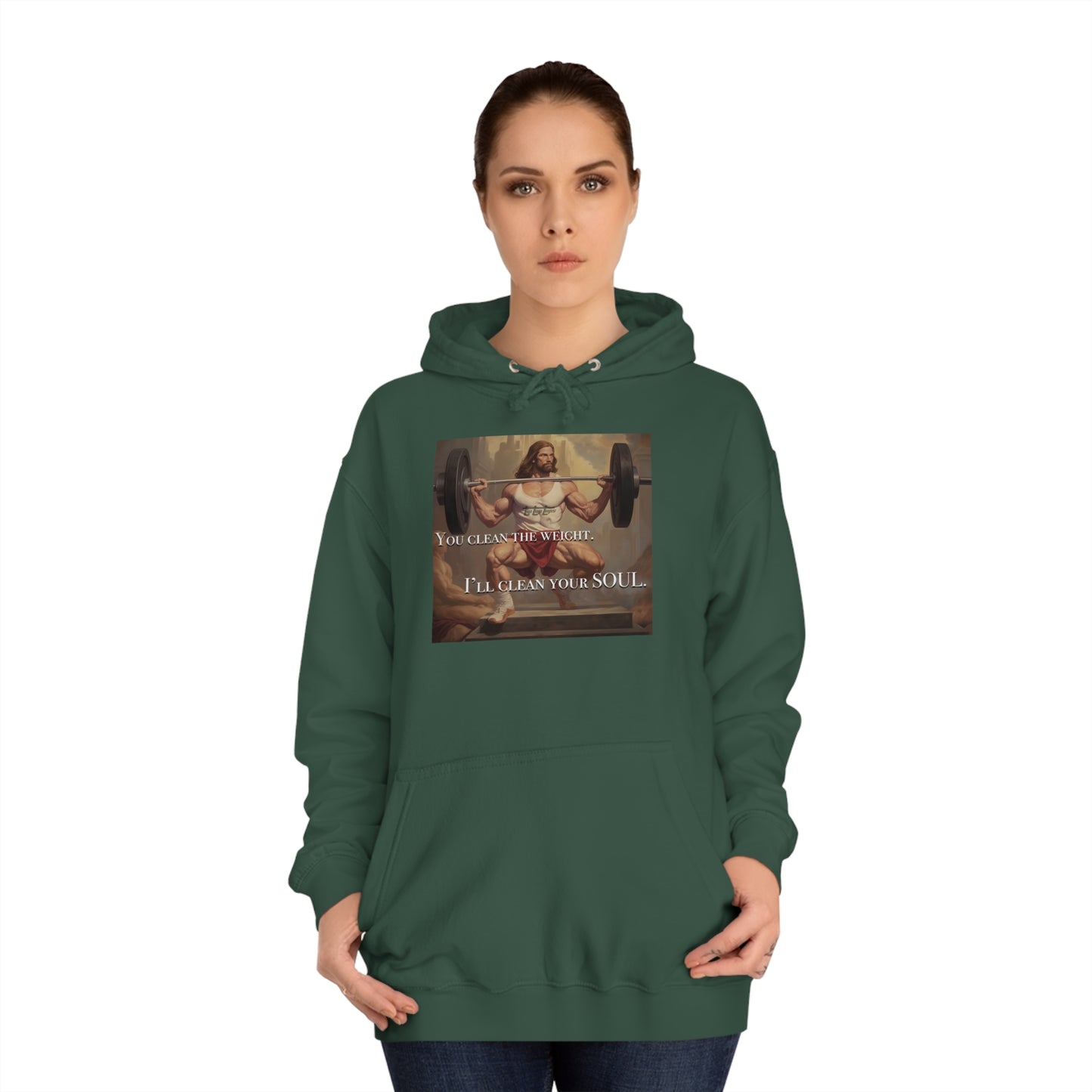 Body Builder Jesus Power Cleans Your Soul Unisex College Hoodie