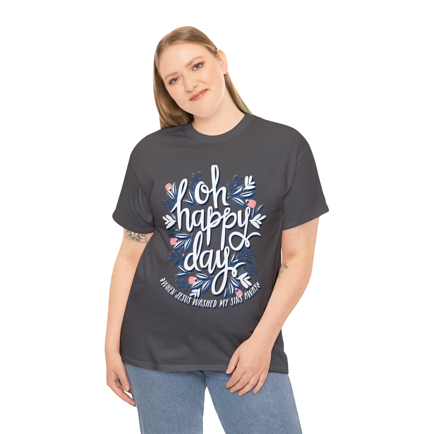 O Happy Day! When Jesus washed my sins away - Unisex Heavy Cotton Short Sleeve Tee