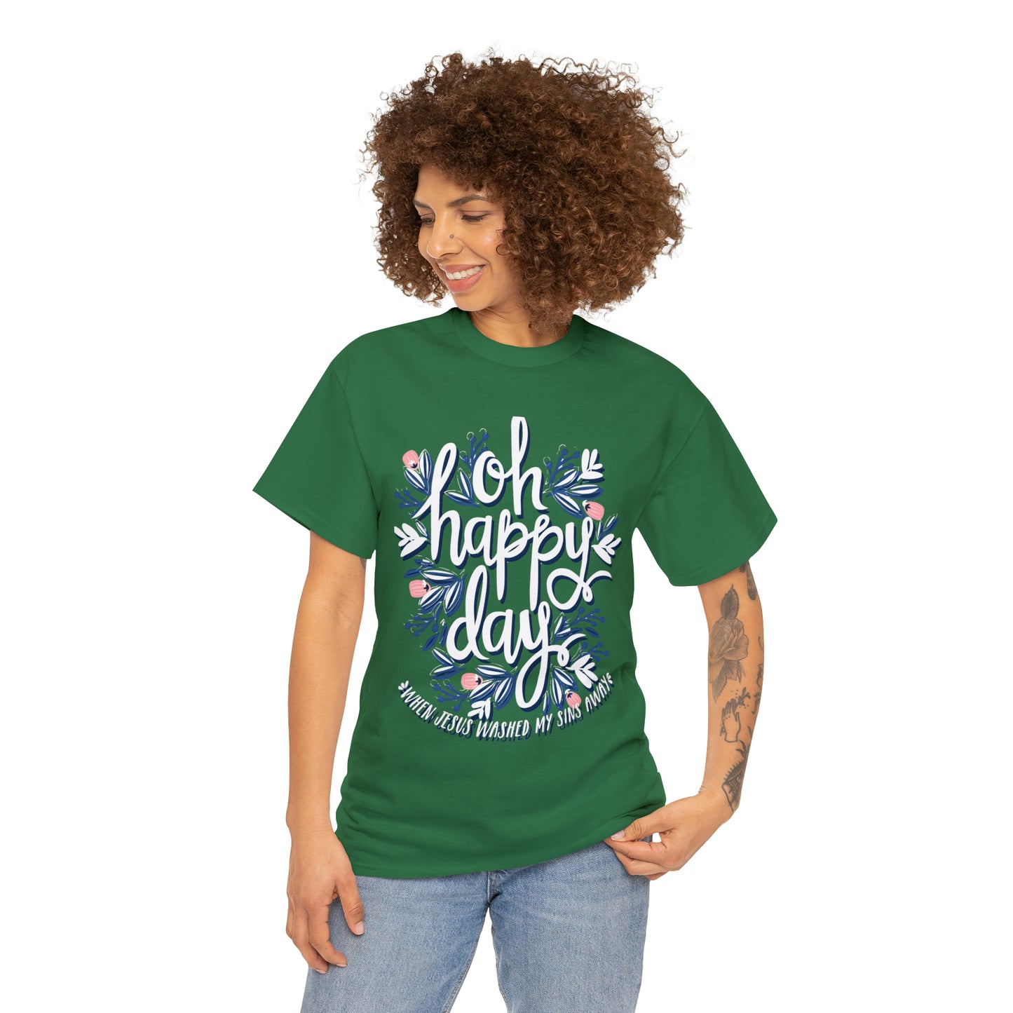 O Happy Day! When Jesus washed my sins away - Unisex Heavy Cotton Short Sleeve Tee