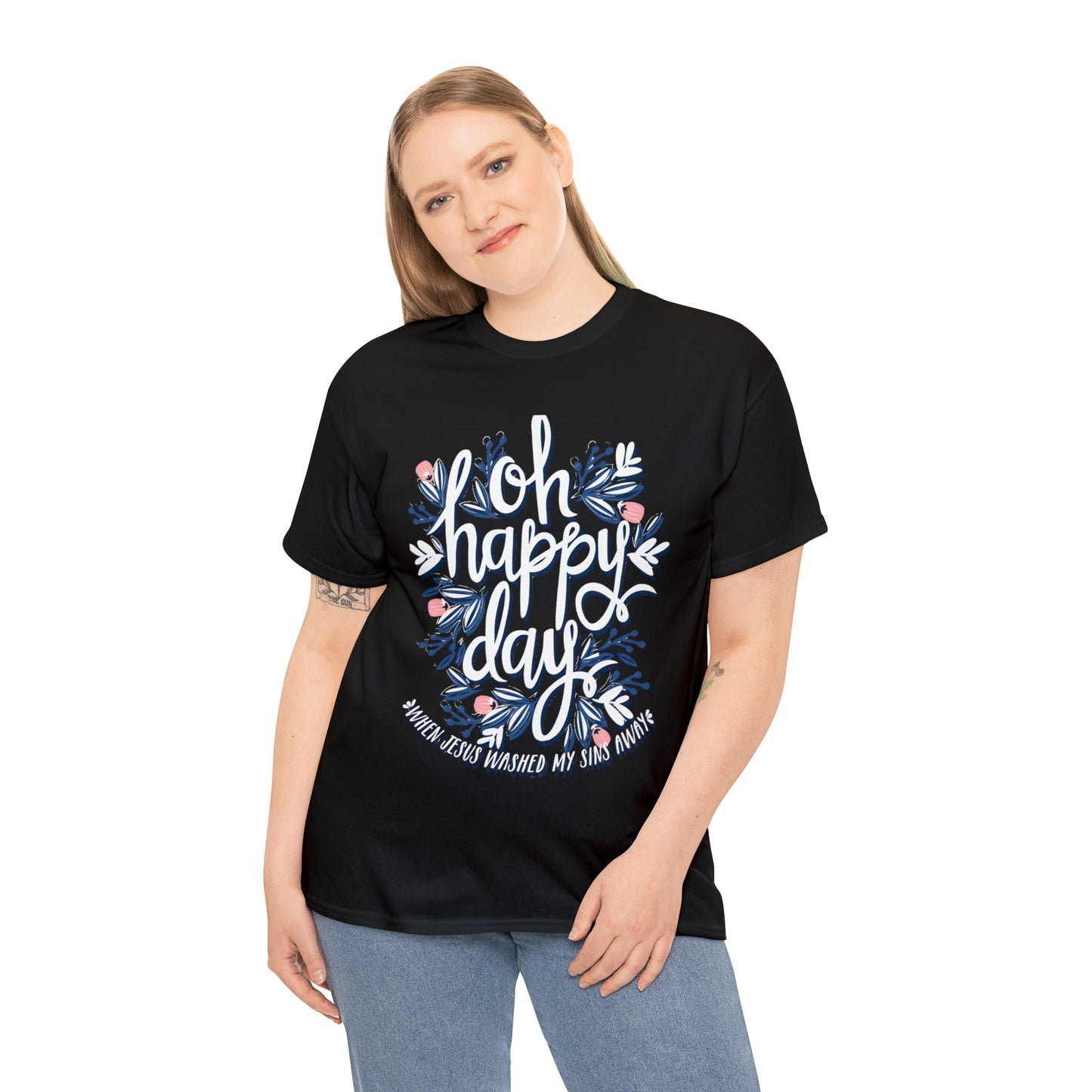 O Happy Day! When Jesus washed my sins away - Unisex Heavy Cotton Short Sleeve Tee