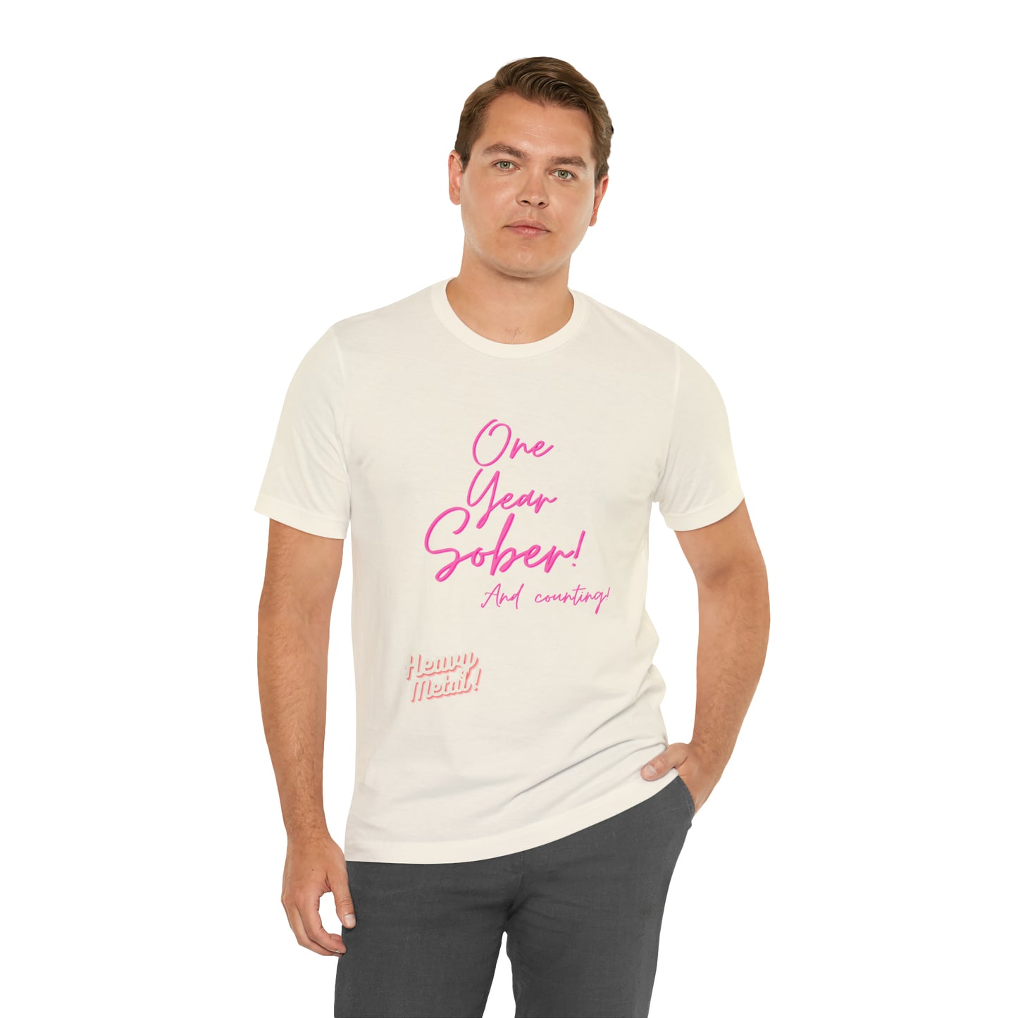 One Year Sober “Heavy Metal” Summer Font  (1 Year Sober) Unisex Jersey Short Sleeve Tee