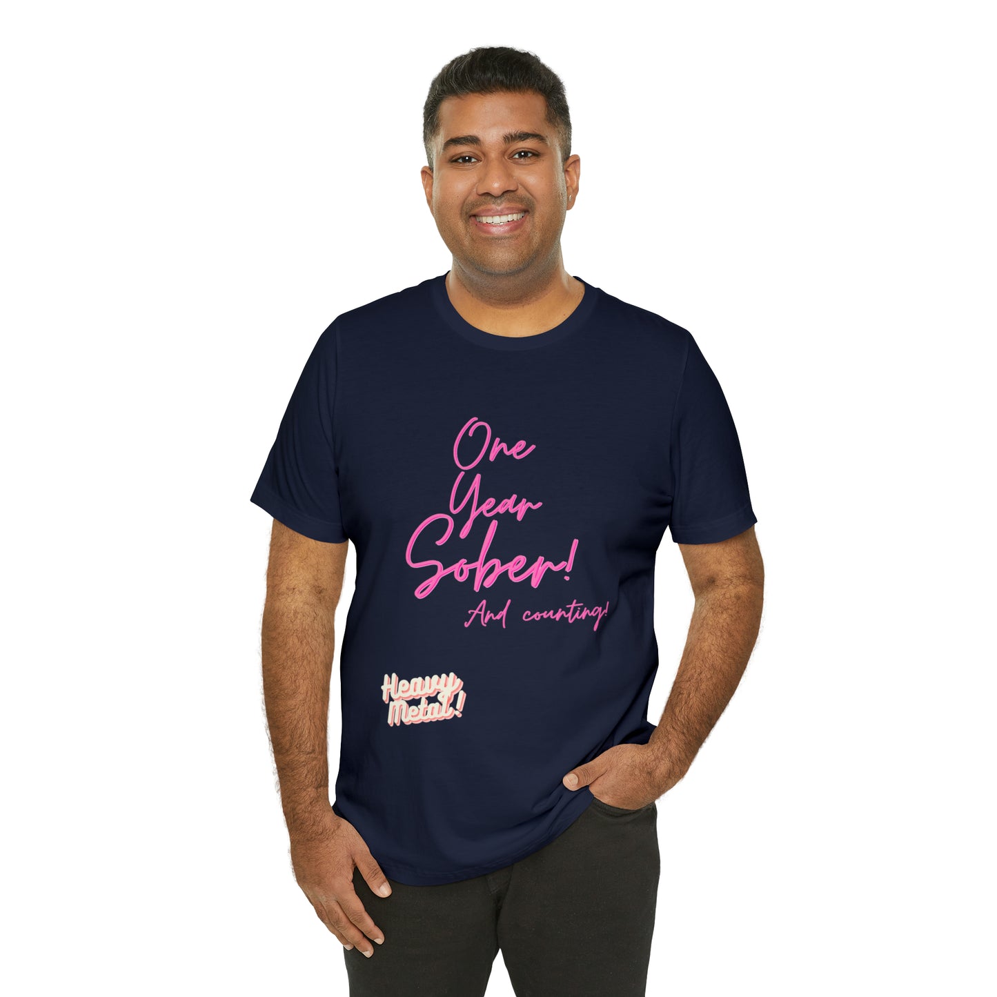 One Year Sober “Heavy Metal” Summer Font  (1 Year Sober) Unisex Jersey Short Sleeve Tee