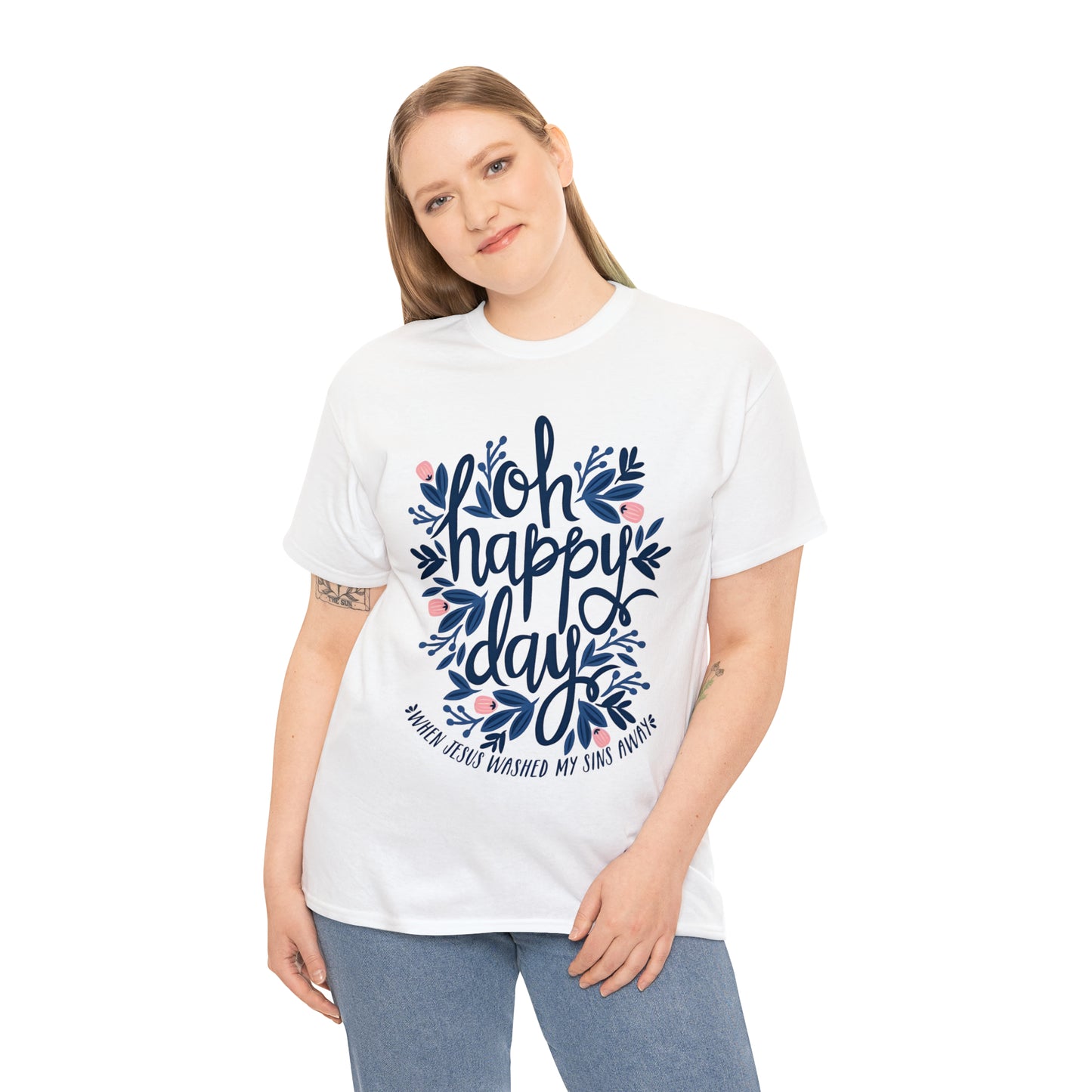 O Happy Day! When Jesus washed my sins away - Unisex Heavy Cotton Short Sleeve Tee