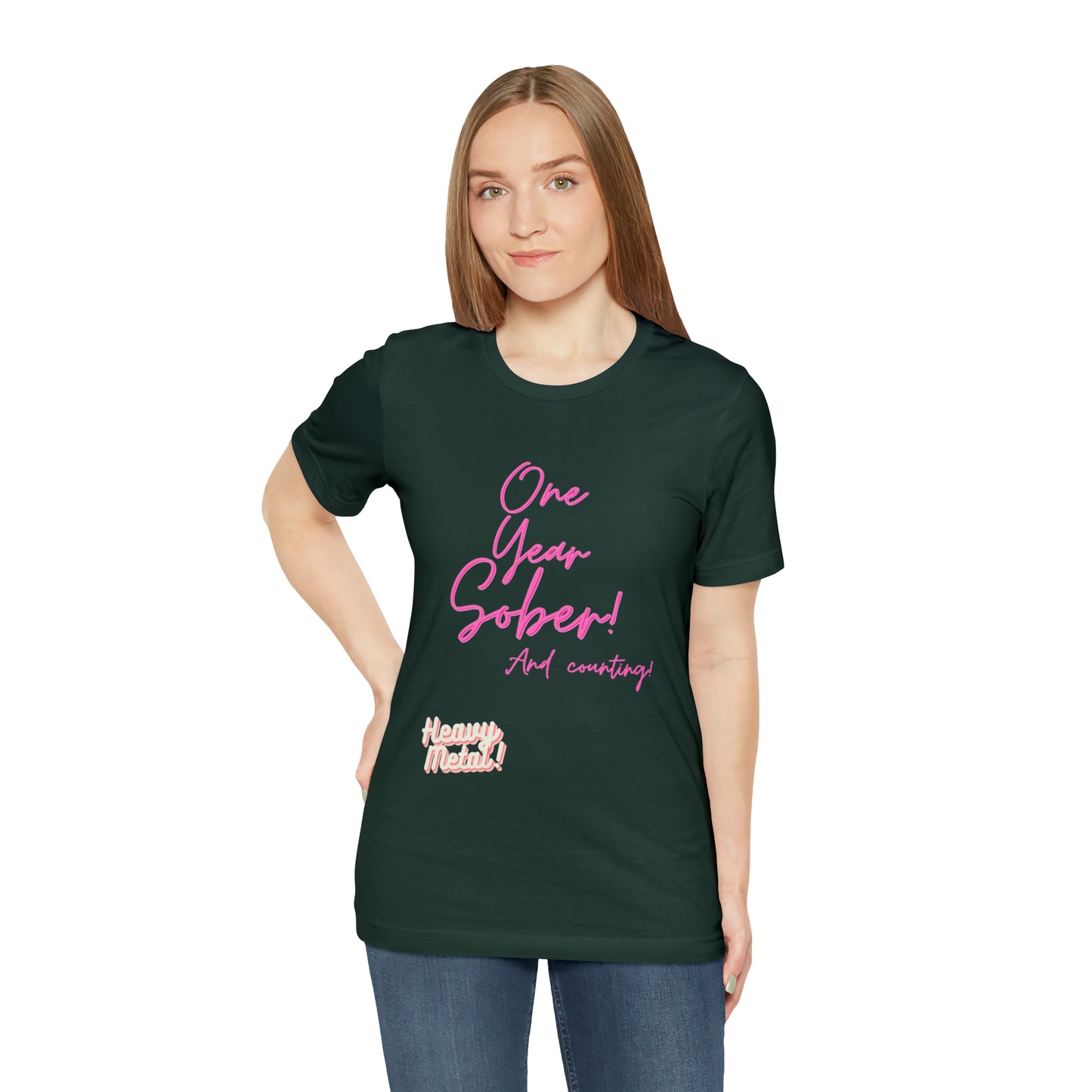 One Year Sober “Heavy Metal” Summer Font  (1 Year Sober) Unisex Jersey Short Sleeve Tee
