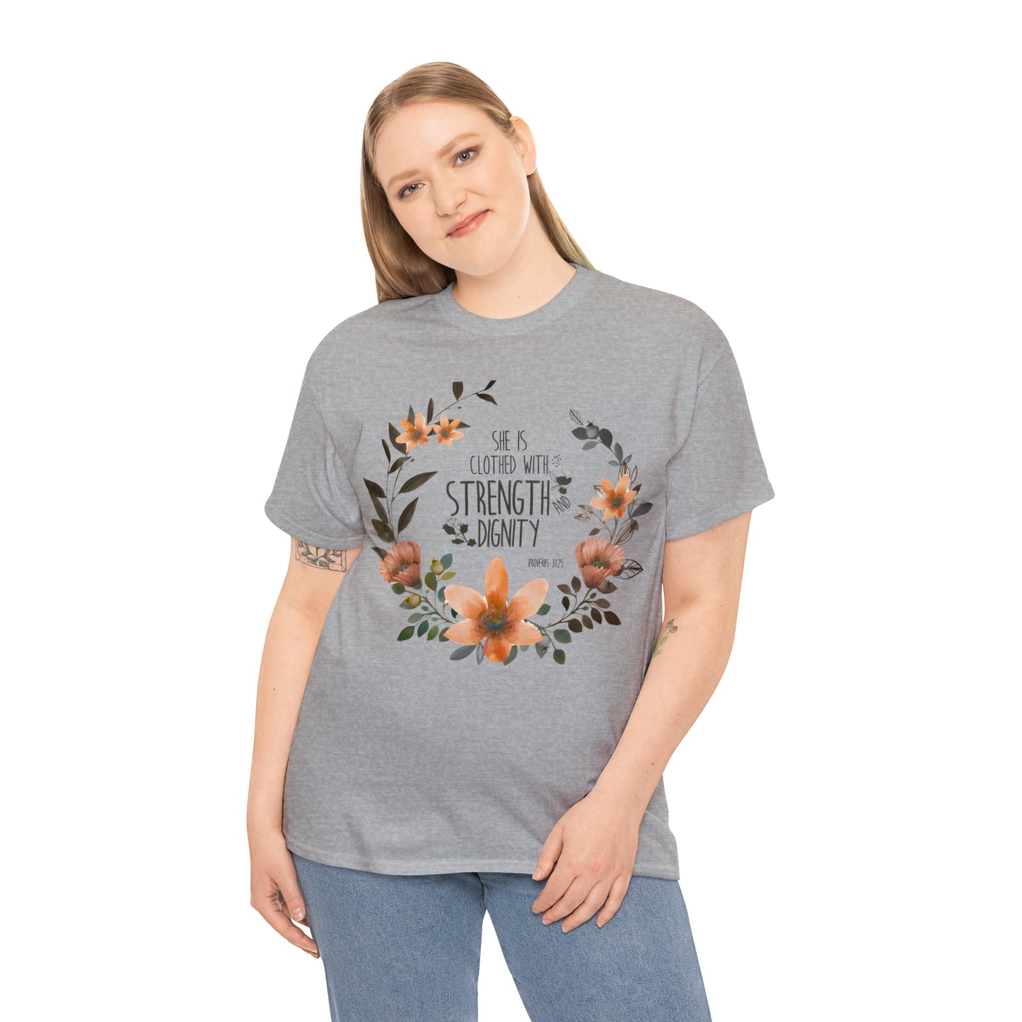 She is clothed with Strength and Dignity - Unisex Heavy Cotton Short Sleeve Tee