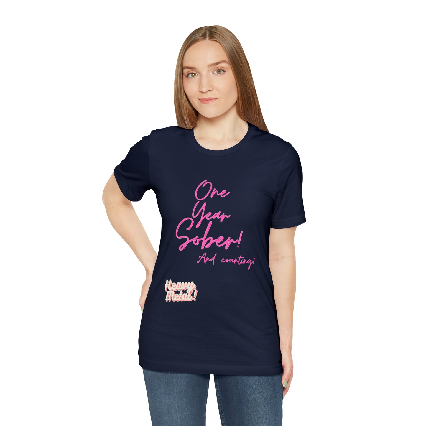 One Year Sober “Heavy Metal” Summer Font  (1 Year Sober) Unisex Jersey Short Sleeve Tee
