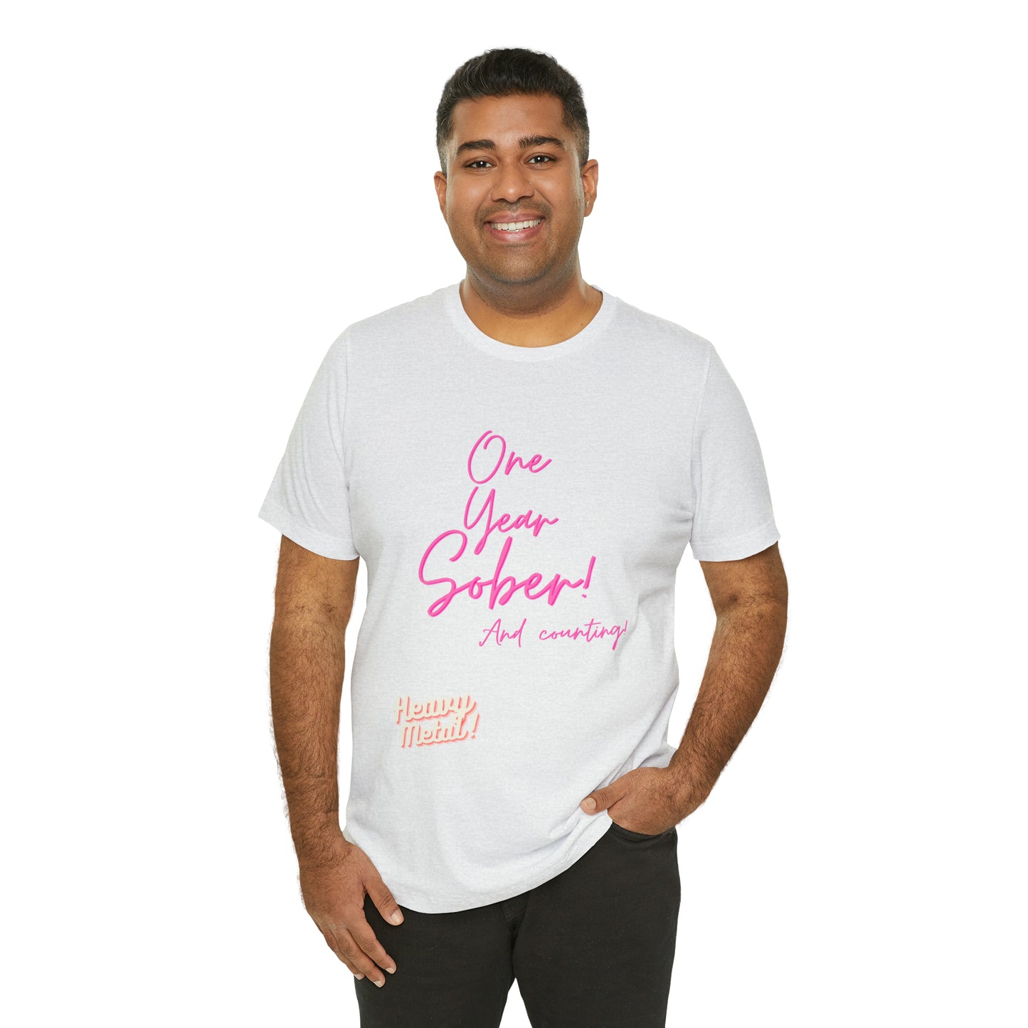 One Year Sober “Heavy Metal” Summer Font  (1 Year Sober) Unisex Jersey Short Sleeve Tee