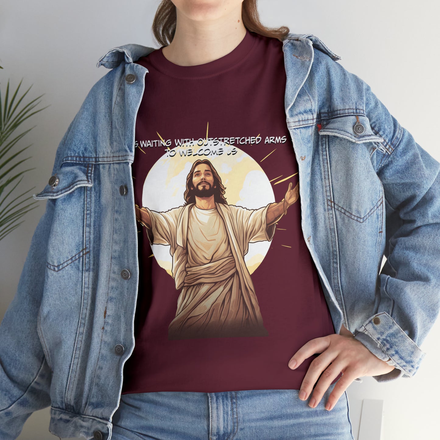 He is Waiting with Outstretched Arms to Welcome Us -  Unisex Heavy Cotton Tee (MB)