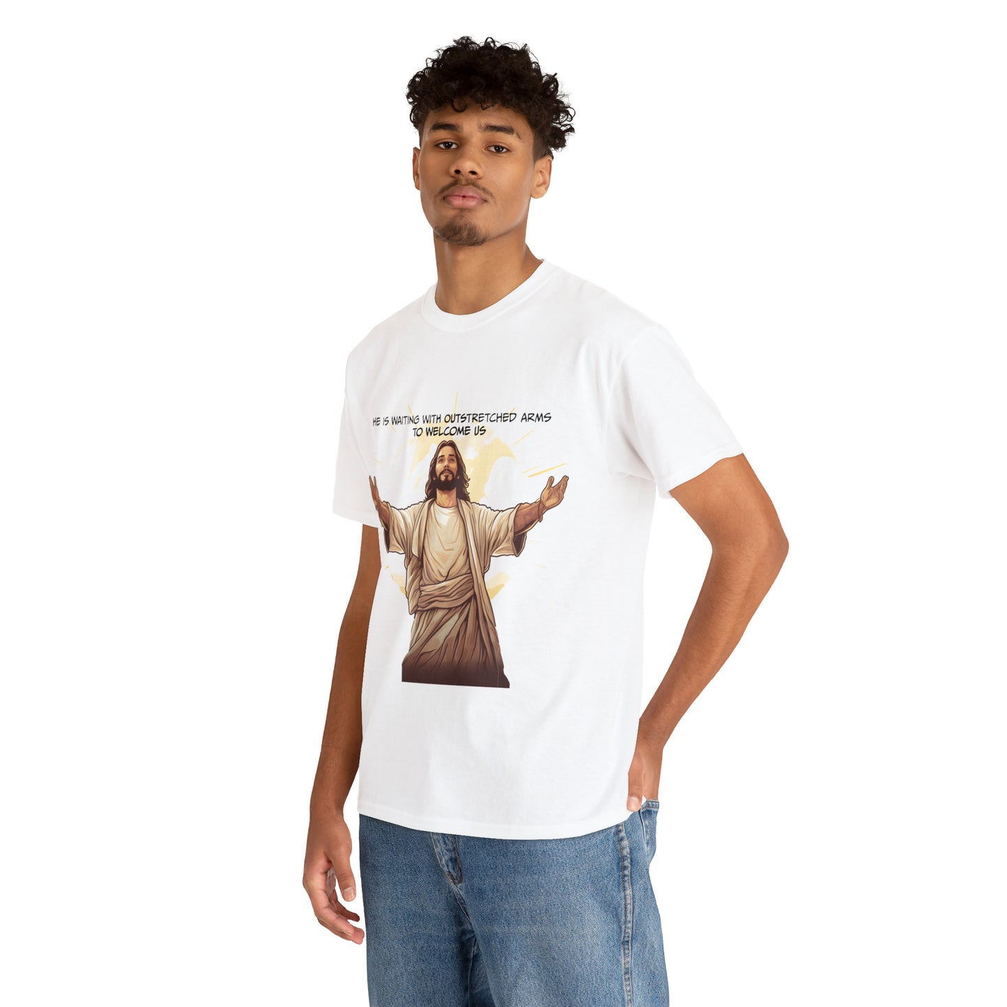 He is Waiting with Outstretched Arms to Welcome Us -  Unisex Heavy Cotton Tee (MB)