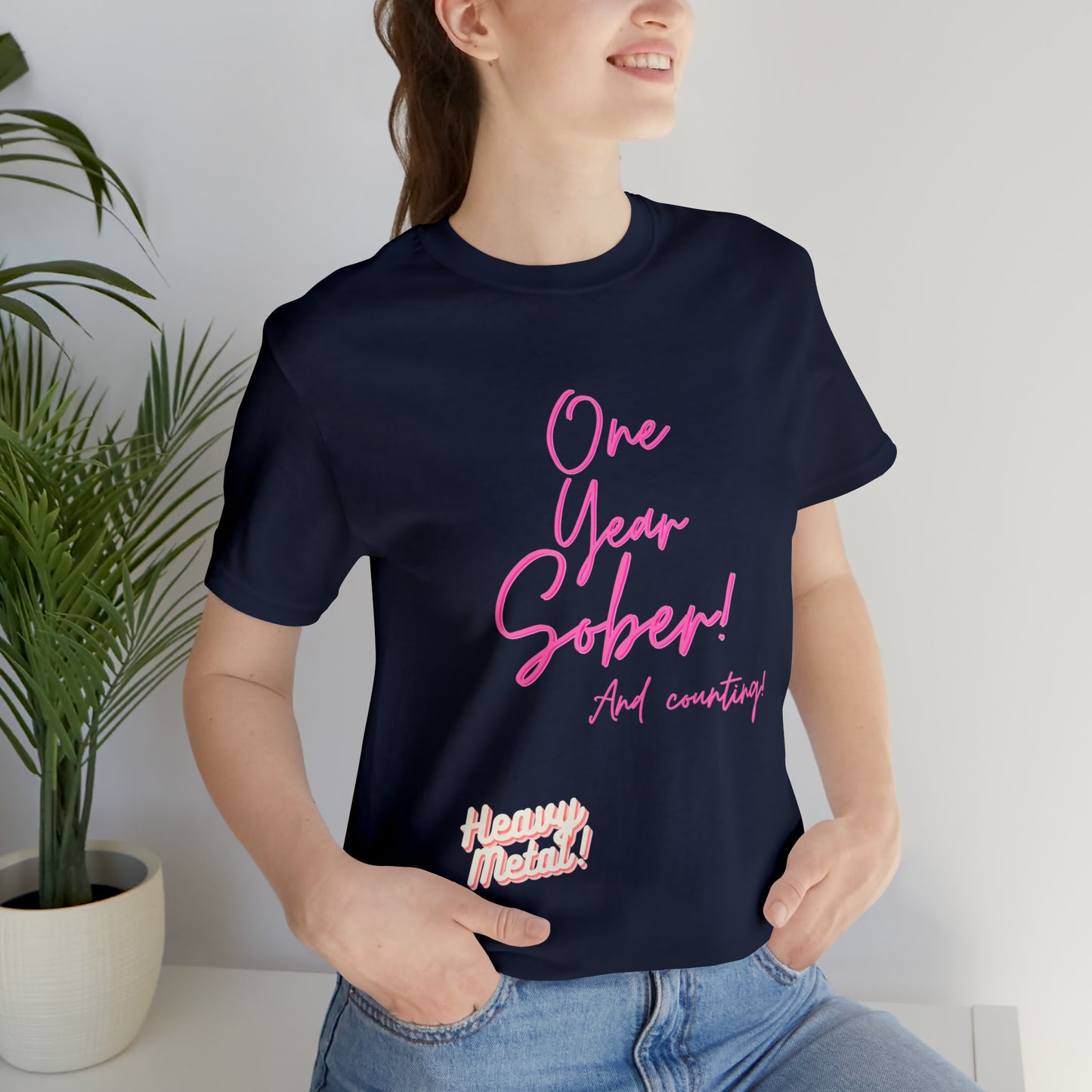 One Year Sober “Heavy Metal” Summer Font  (1 Year Sober) Unisex Jersey Short Sleeve Tee