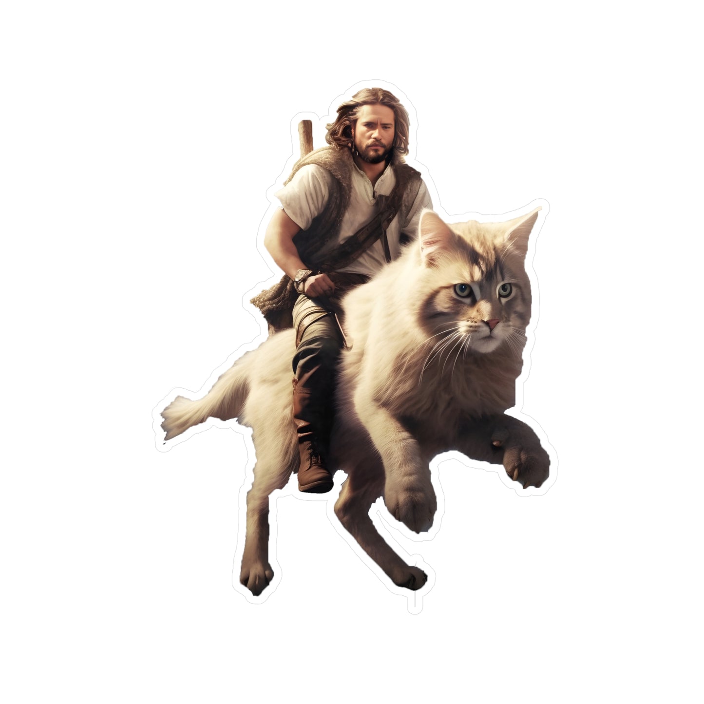Jesus on a Giant Cat Kiss-Cut Vinyl Decals