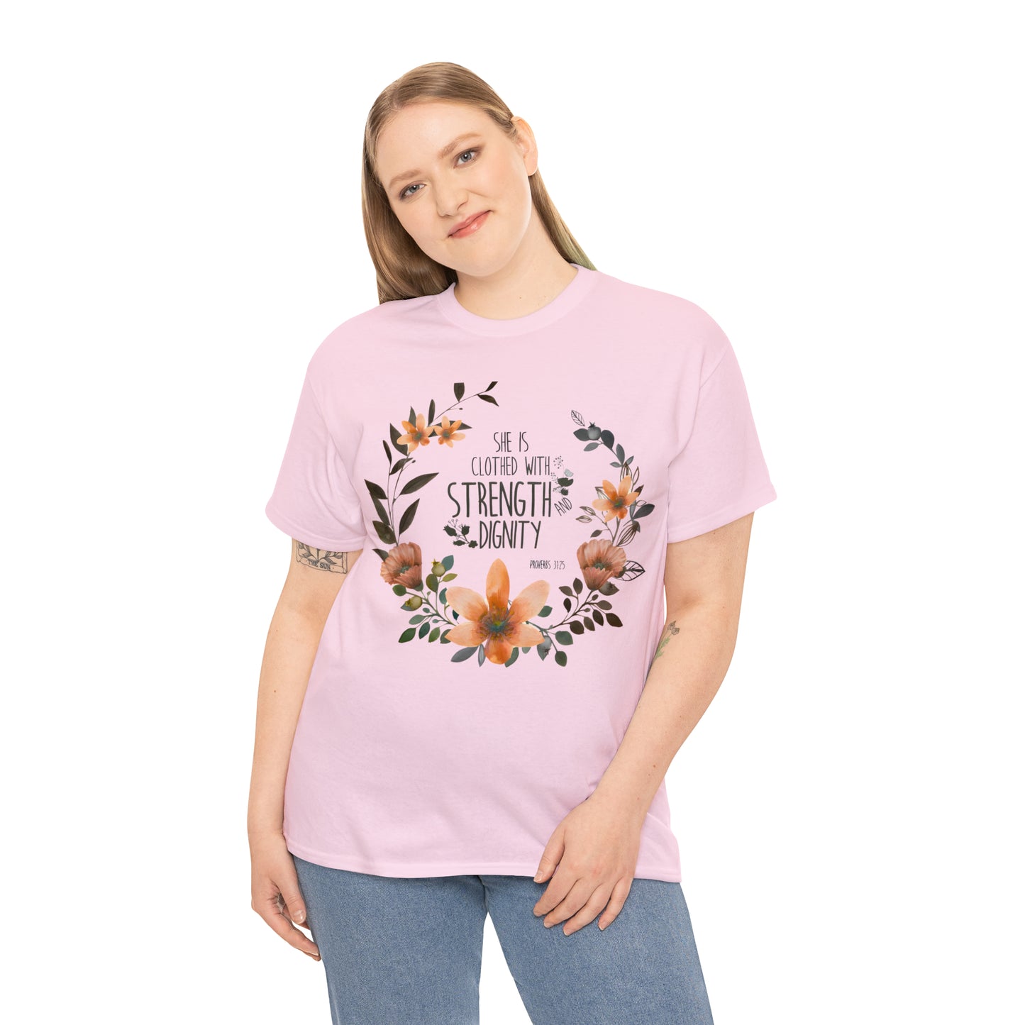 She is clothed with Strength and Dignity - Unisex Heavy Cotton Short Sleeve Tee