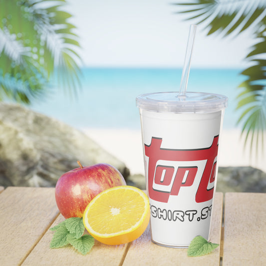 TipTopTops @ HolyShirt.store logo Branding - Plastic Tumbler with Straw