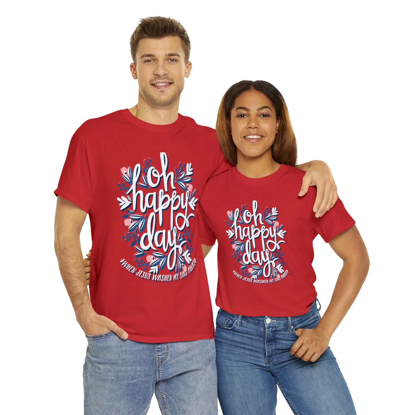 O Happy Day! When Jesus washed my sins away - Unisex Heavy Cotton Short Sleeve Tee