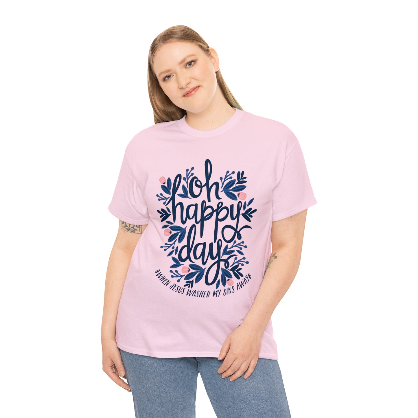 O Happy Day! When Jesus washed my sins away - Unisex Heavy Cotton Short Sleeve Tee