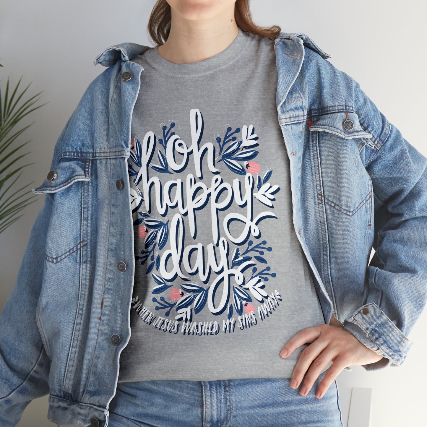 O Happy Day! When Jesus washed my sins away - Unisex Heavy Cotton Short Sleeve Tee