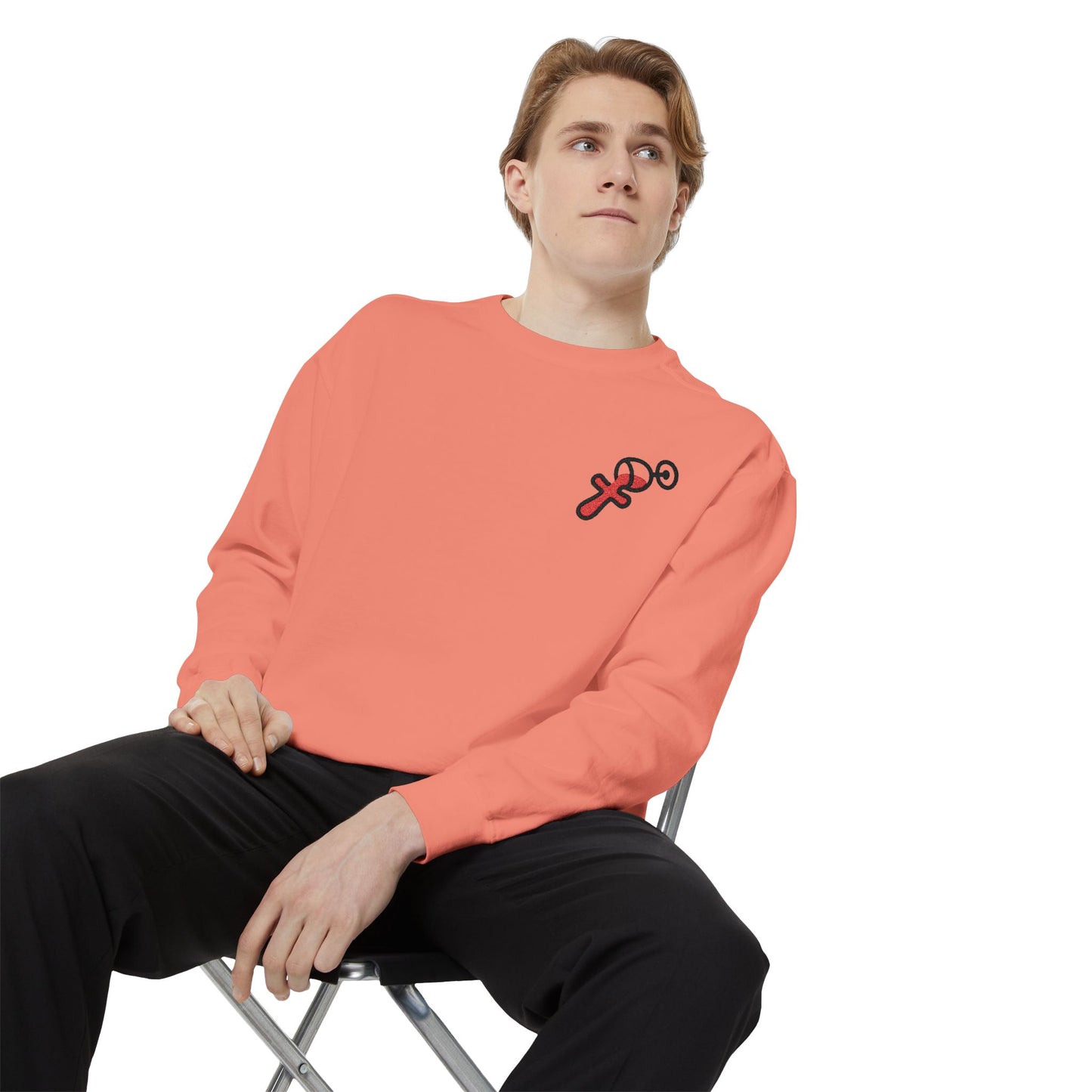 “Sip of Sacrifice” Embroidered Crewneck — Disciple Dad (Water-Into-Wine Drop Collection)