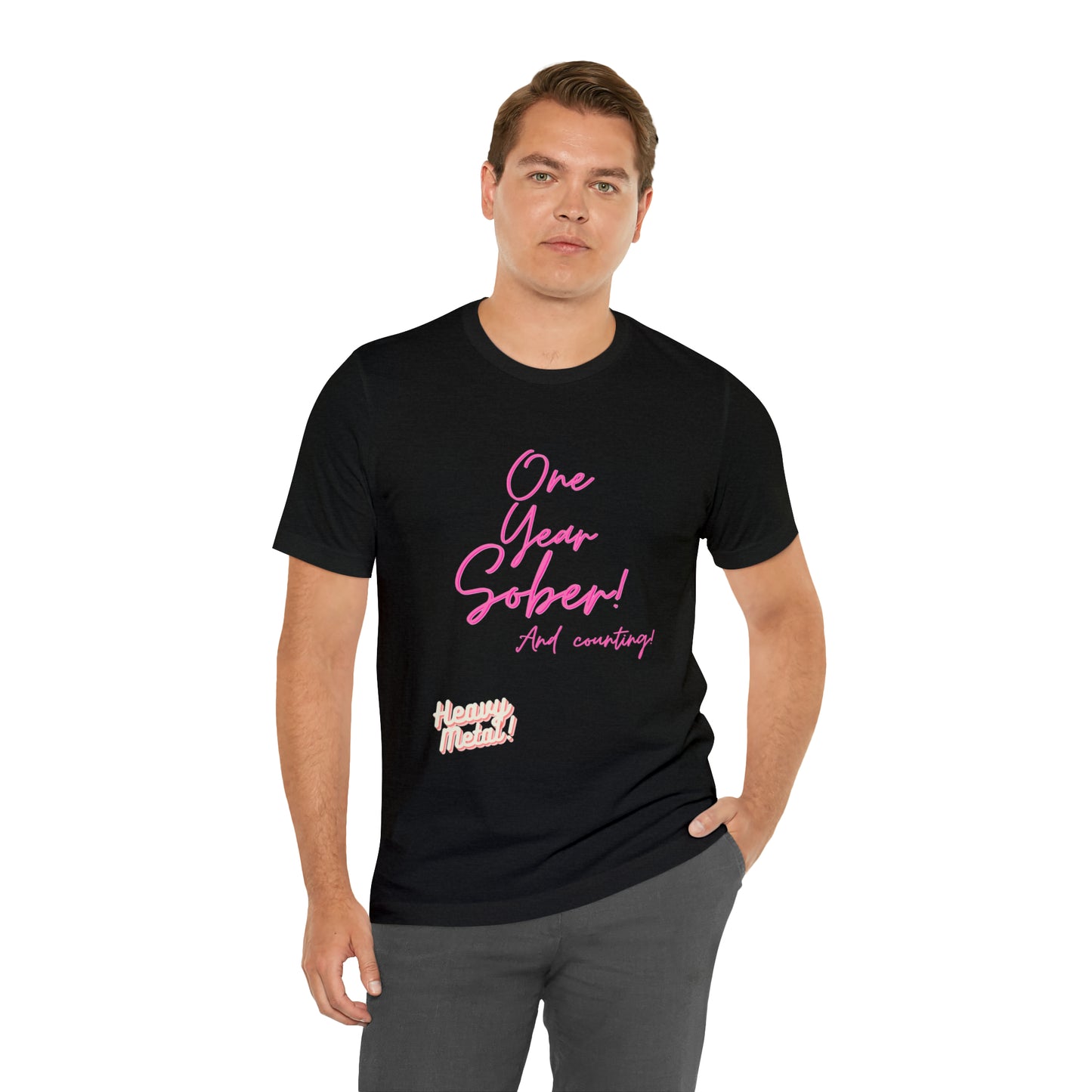 One Year Sober “Heavy Metal” Summer Font  (1 Year Sober) Unisex Jersey Short Sleeve Tee
