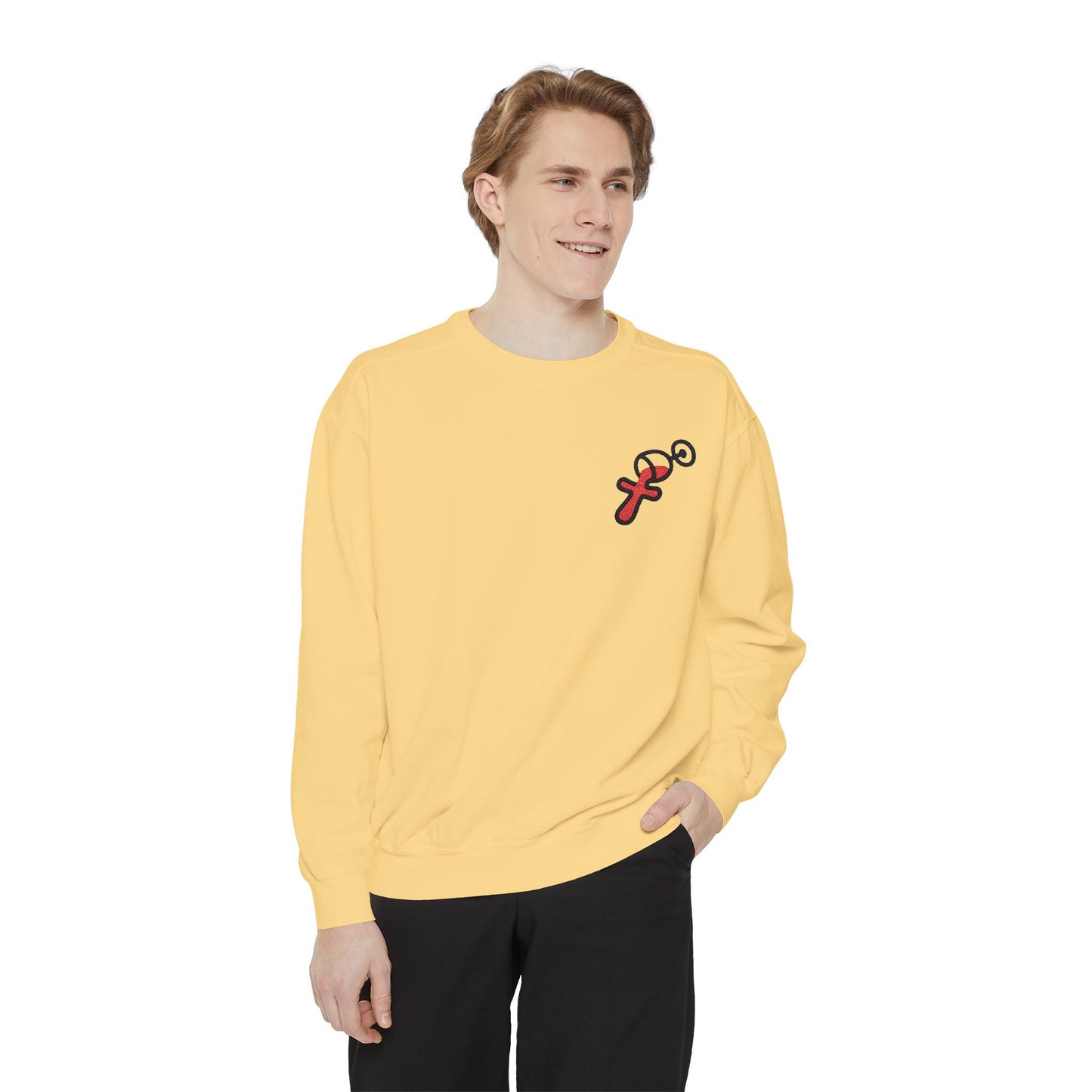 “Sip of Sacrifice” Embroidered Crewneck — Disciple Dad (Water-Into-Wine Drop Collection)