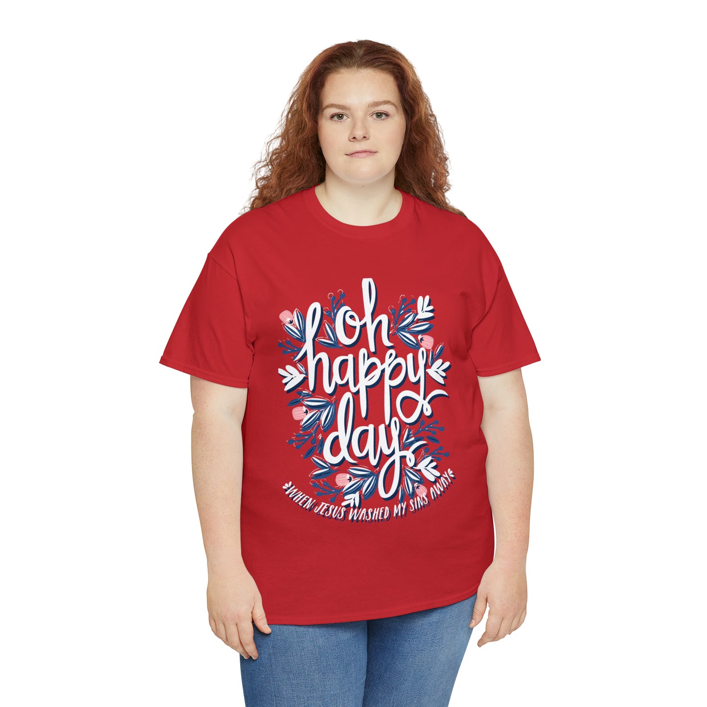 O Happy Day! When Jesus washed my sins away - Unisex Heavy Cotton Short Sleeve Tee