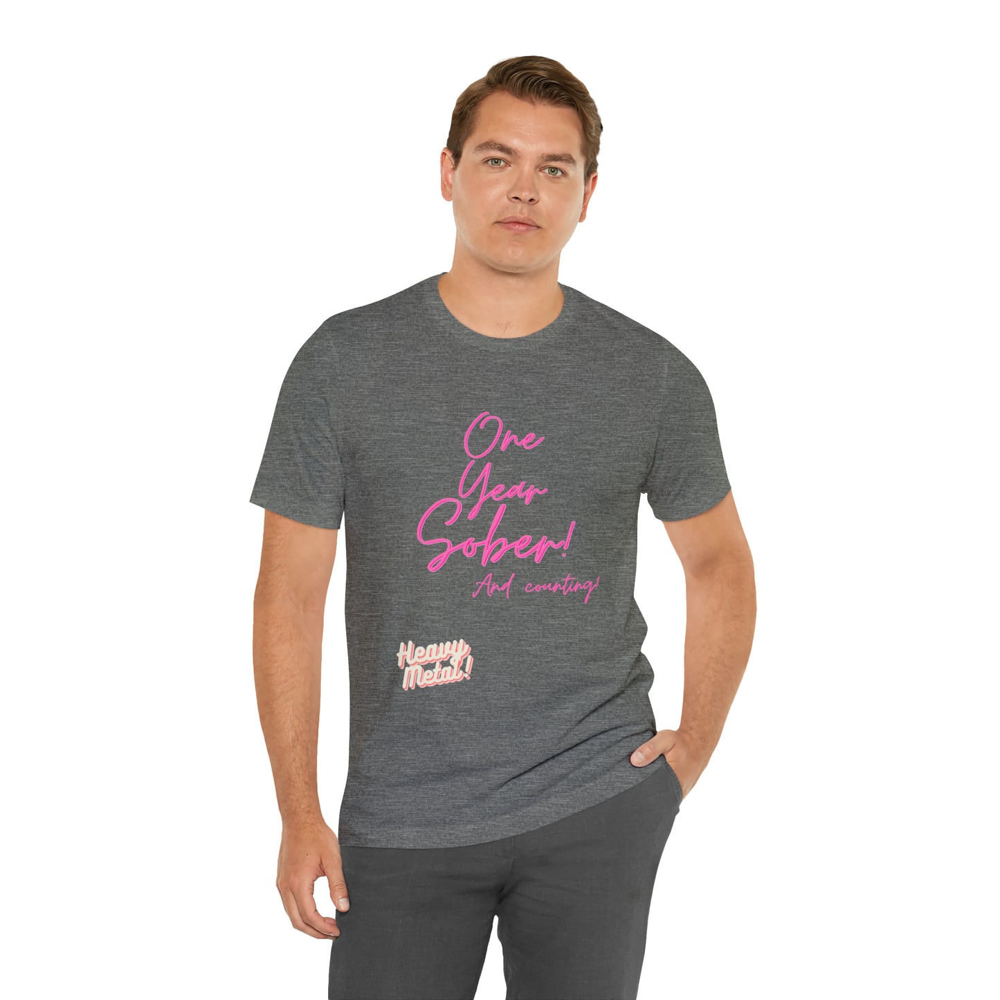 One Year Sober “Heavy Metal” Summer Font  (1 Year Sober) Unisex Jersey Short Sleeve Tee