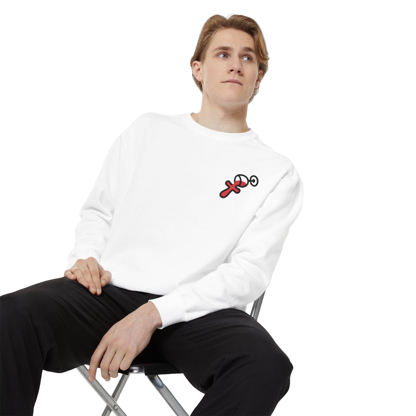 “Sip of Sacrifice” Embroidered Crewneck — Disciple Dad (Water-Into-Wine Drop Collection)